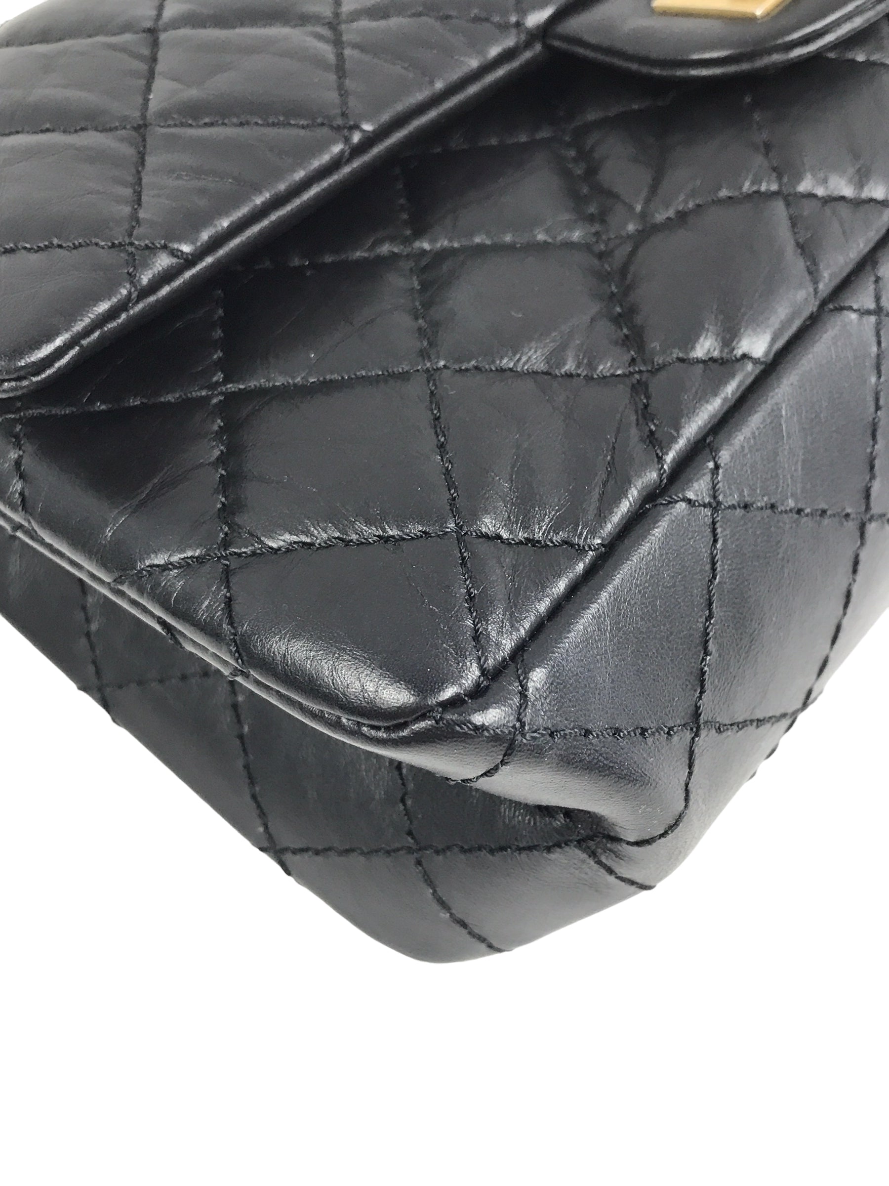225 Black Quilted Crinkled Aged Calfskin Small Reissue W/AGHW