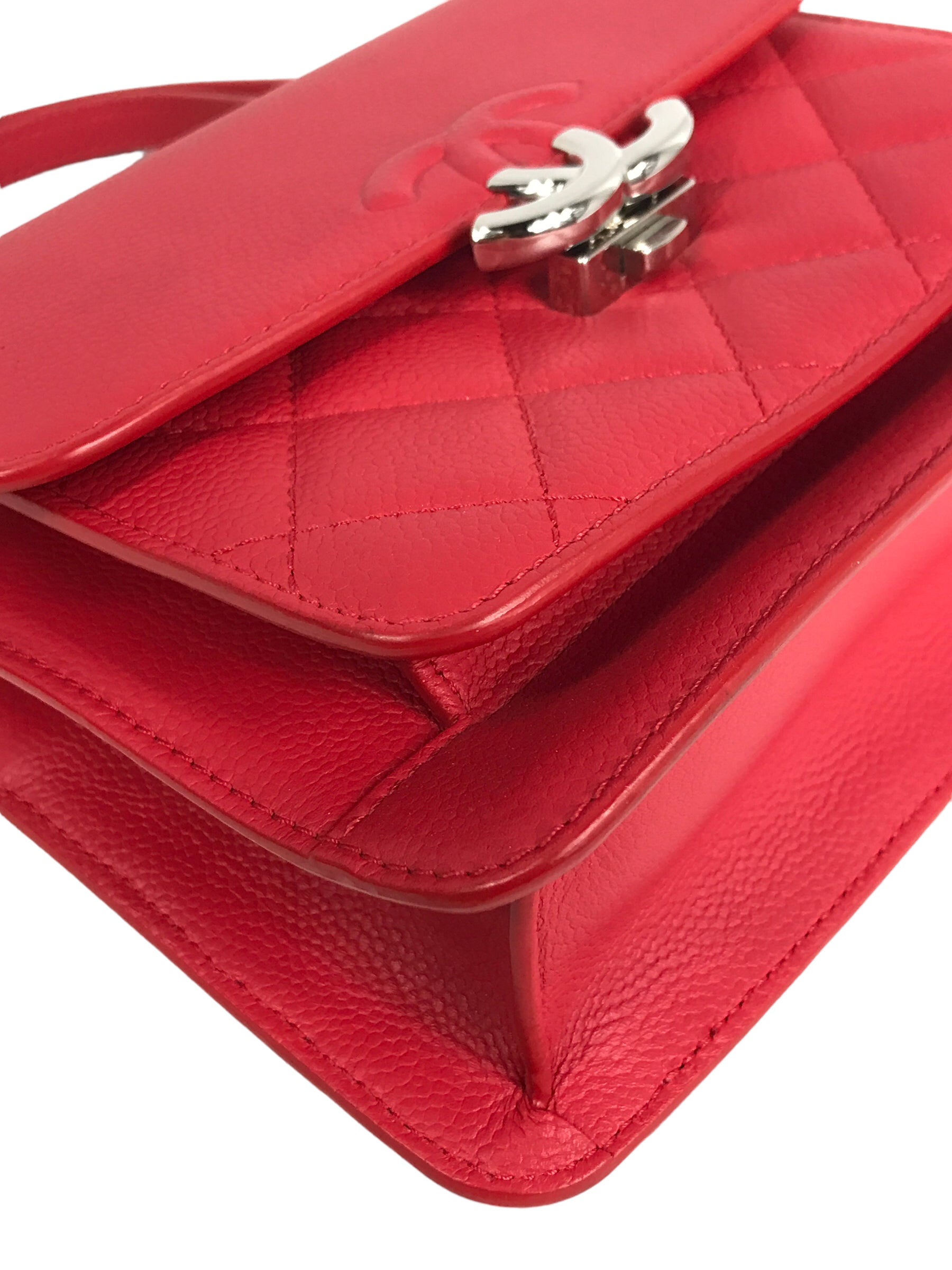 Red Small Caviar CC Box Flap W/SHW