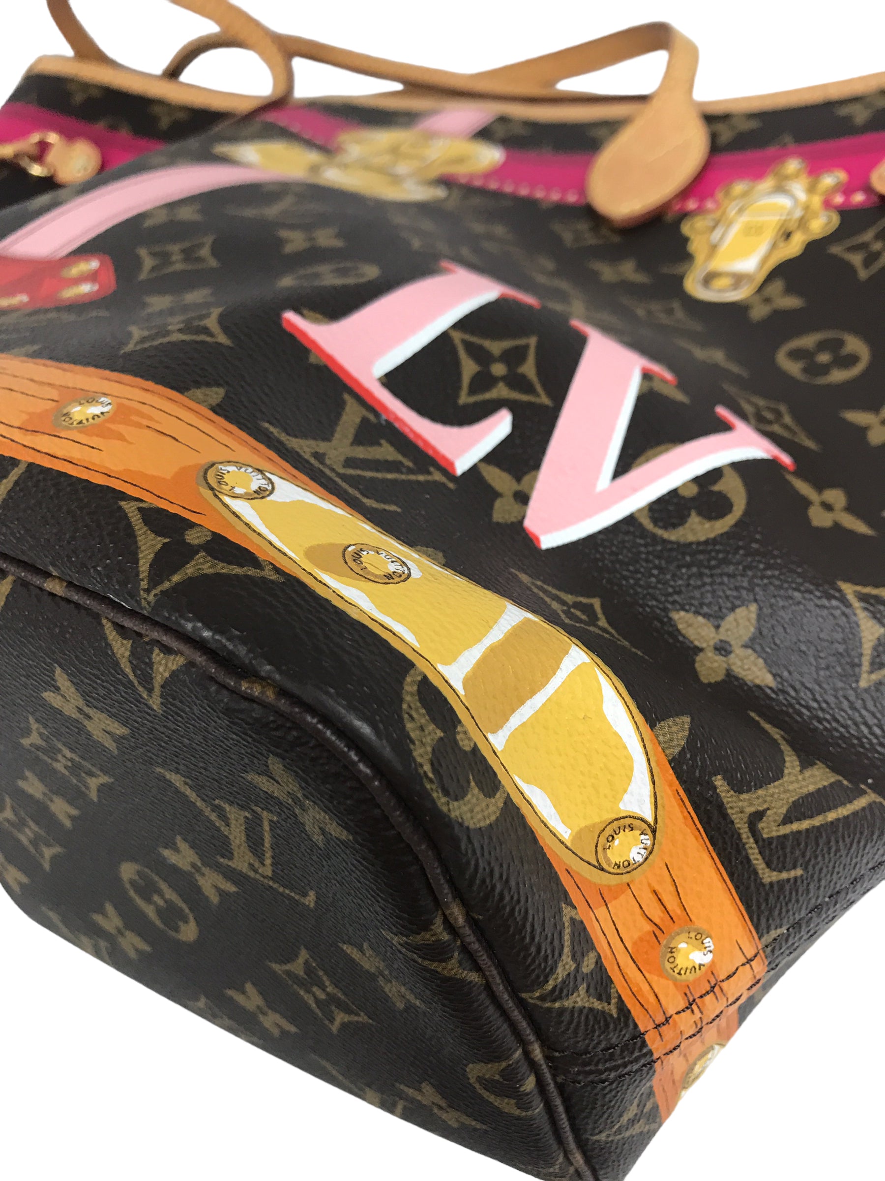 Brown Monogram Canvas “Summer Trunks” Neverfull MM Tote W/GHW- ON LAYAWAY