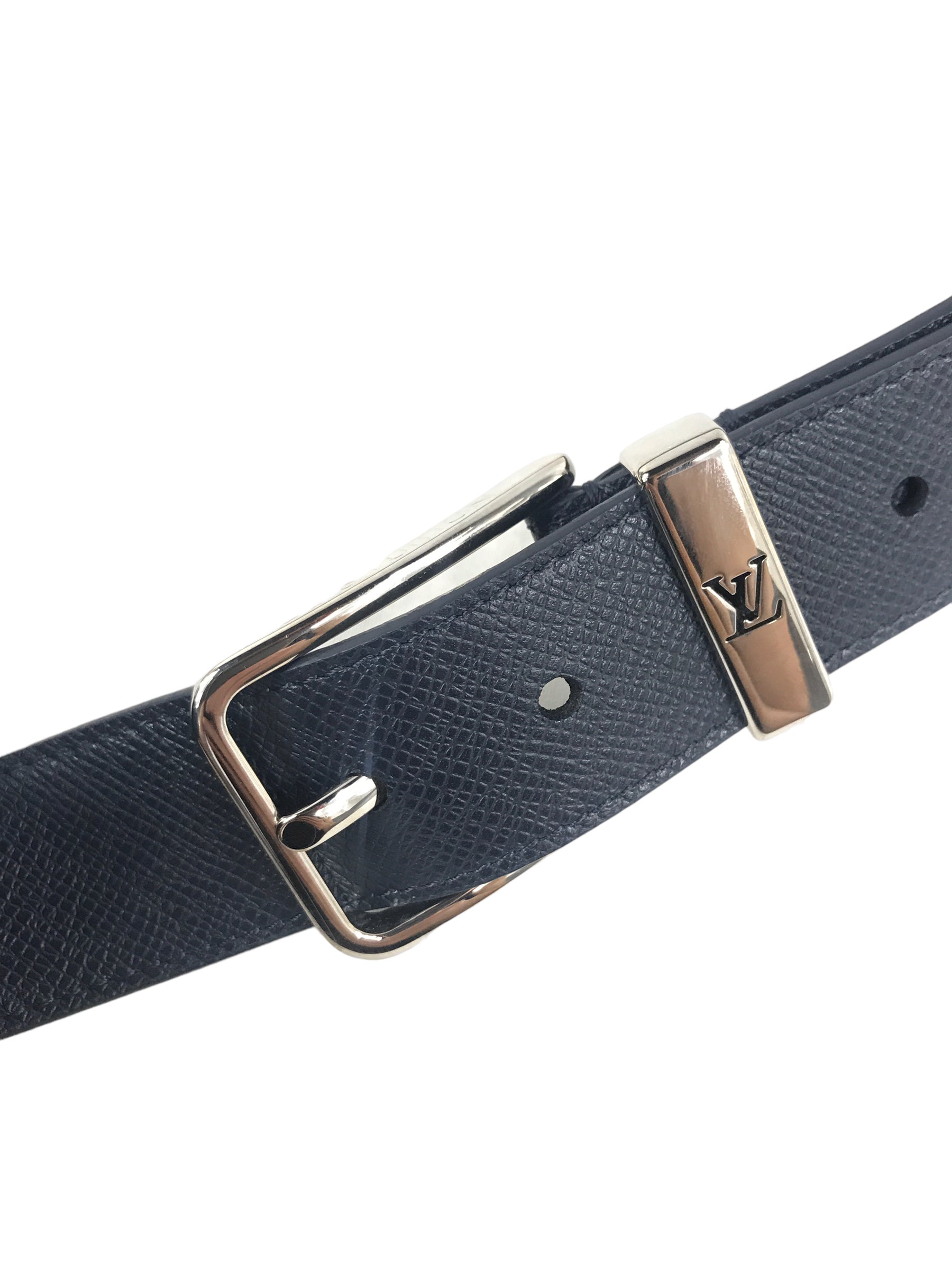 Navy Blue Grained Leather Belt w/SHW