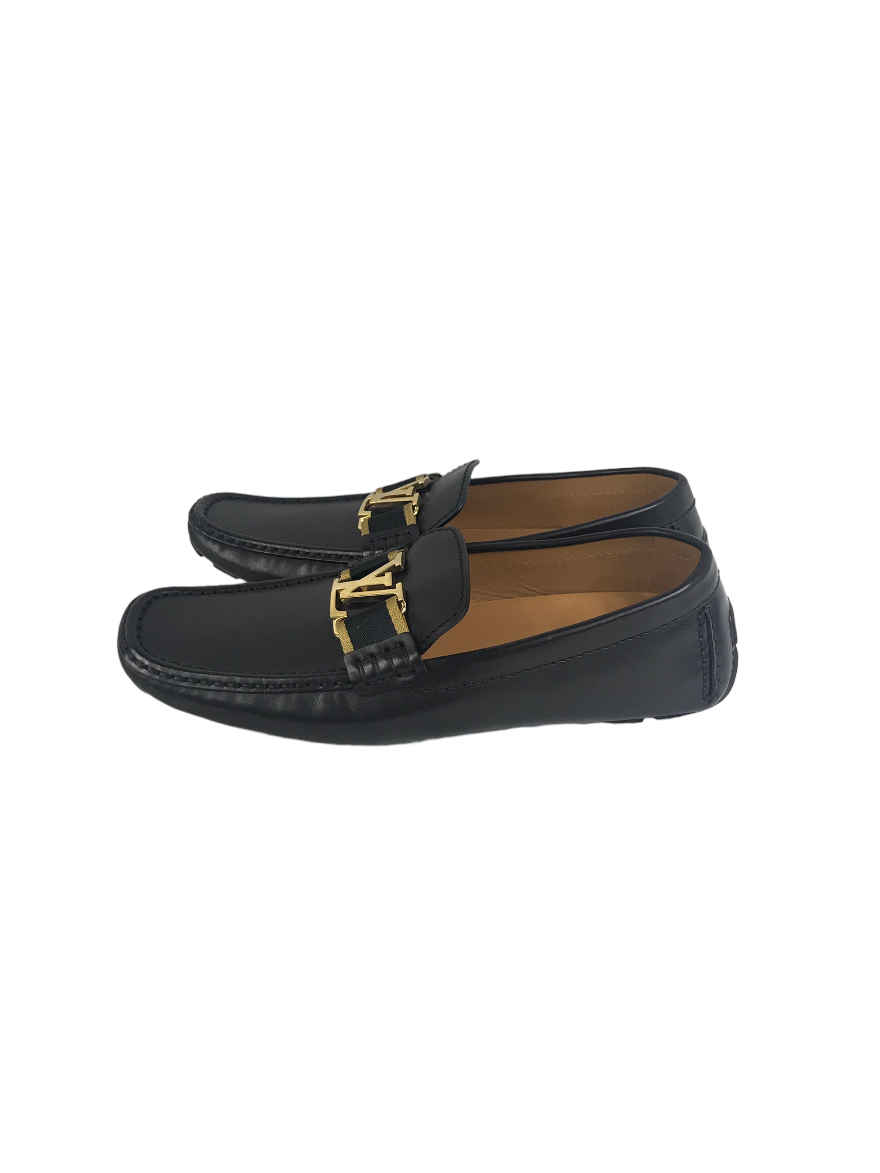 Men’s Black Leather Initial Loafers w/GHW