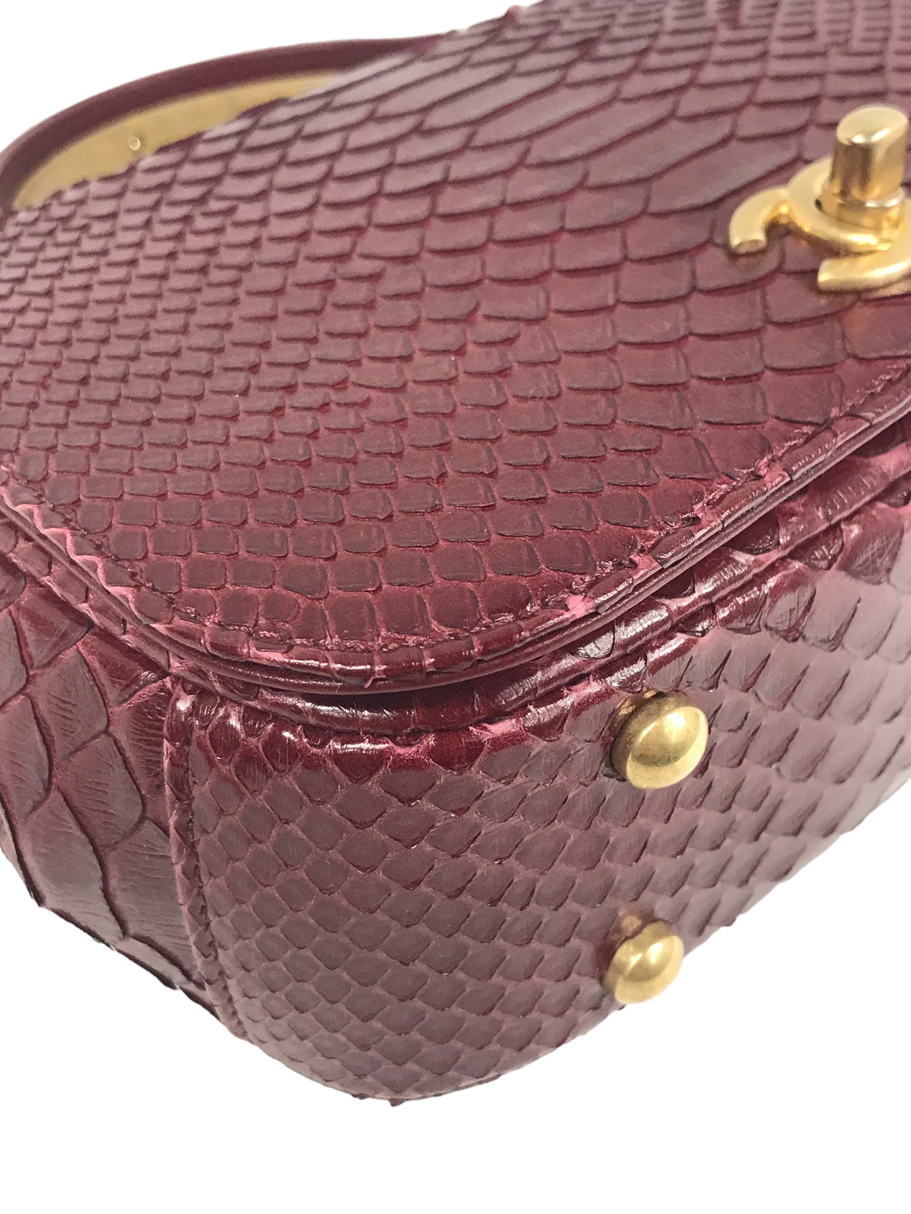Burgundy Python “Carry Chic” Small Top Handle Flap Bag W/AGHW
