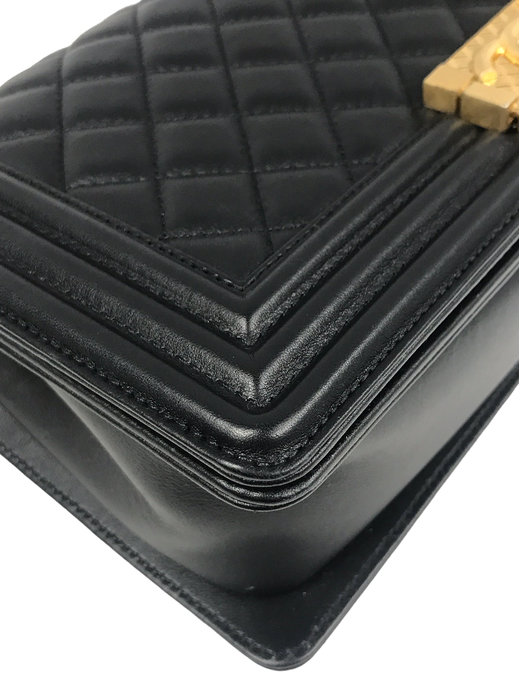 Black Quilted Lambskin New Medium Boy Bag w/ Removable Logo Chanel Top Handle W/AGHW