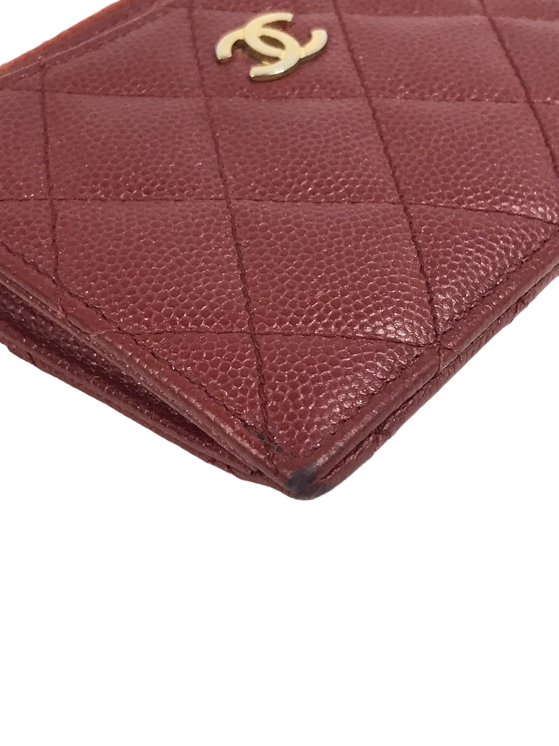 Brick Quilted Caviar CC Zip Card Holder Case w/ GHW