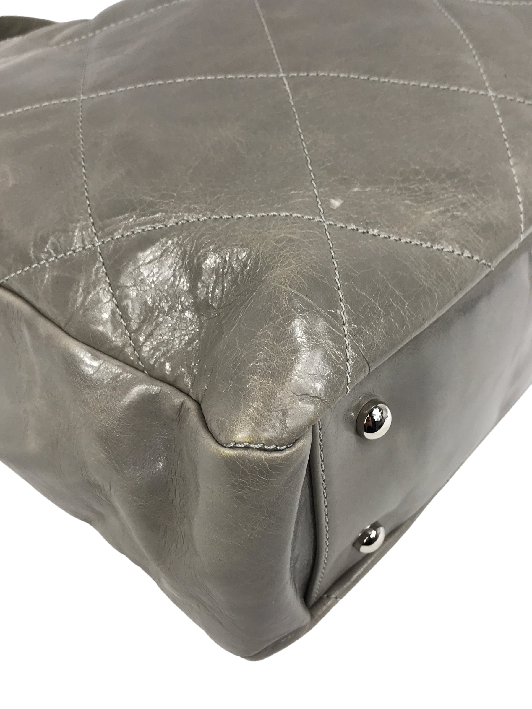 Two Tone Light/Dark Grey Quilted Glazed Portobello Tote Bag W/SHW