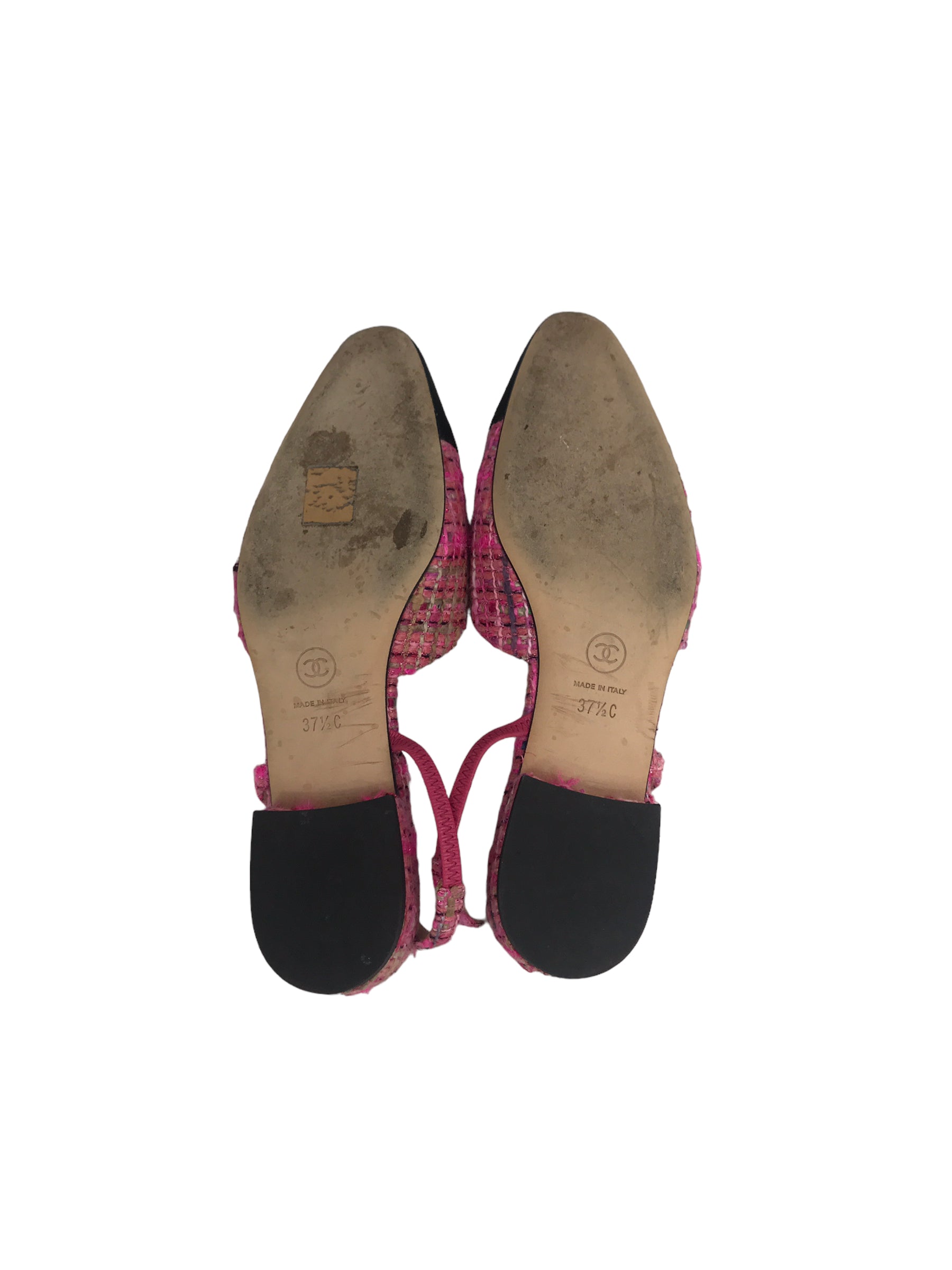 Chanel Pink Tweed & Black Kitten Heel Slingbacks