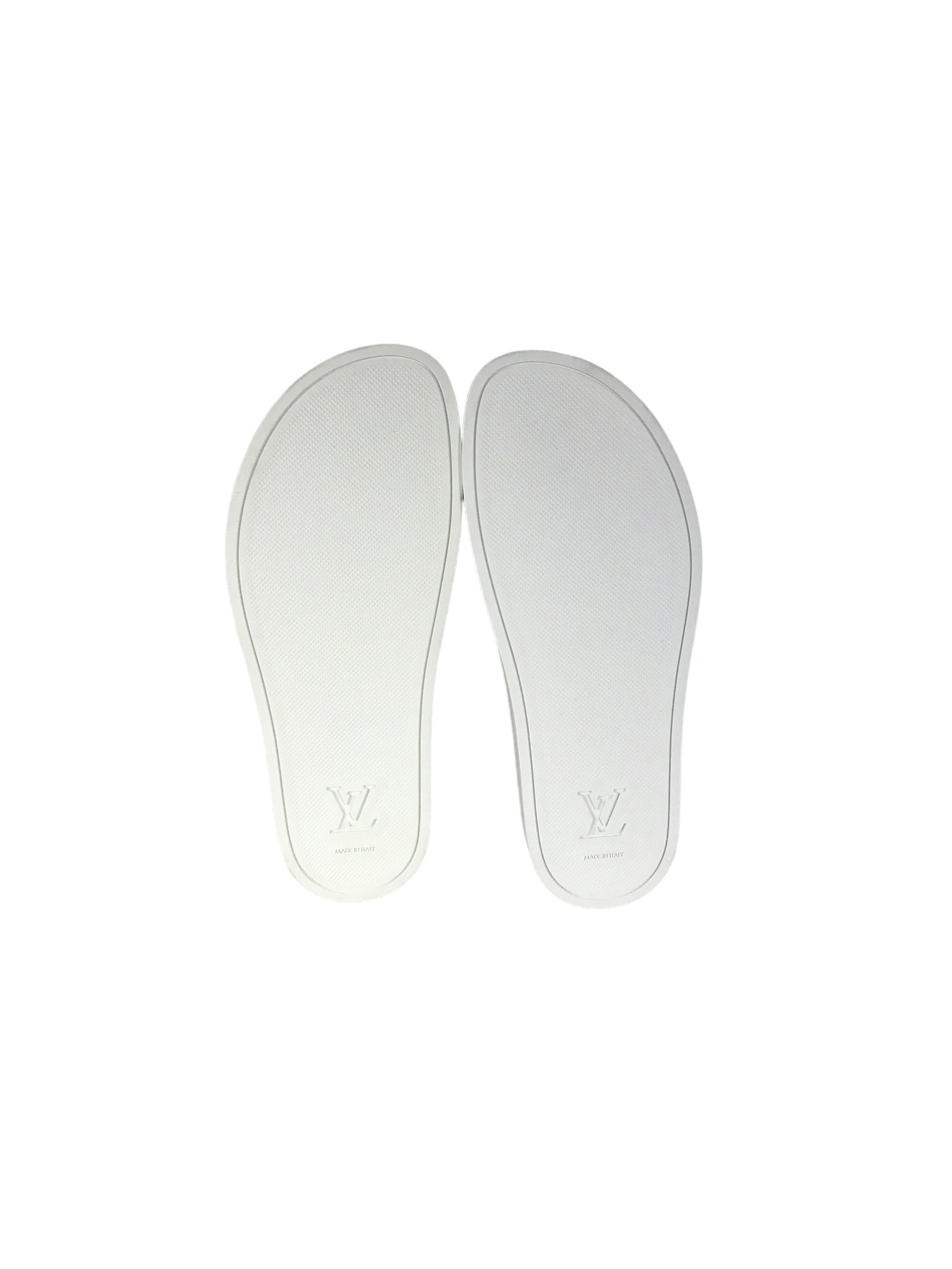 Louis Vuitton White and Blue Metallic Waterfront Mule Slides