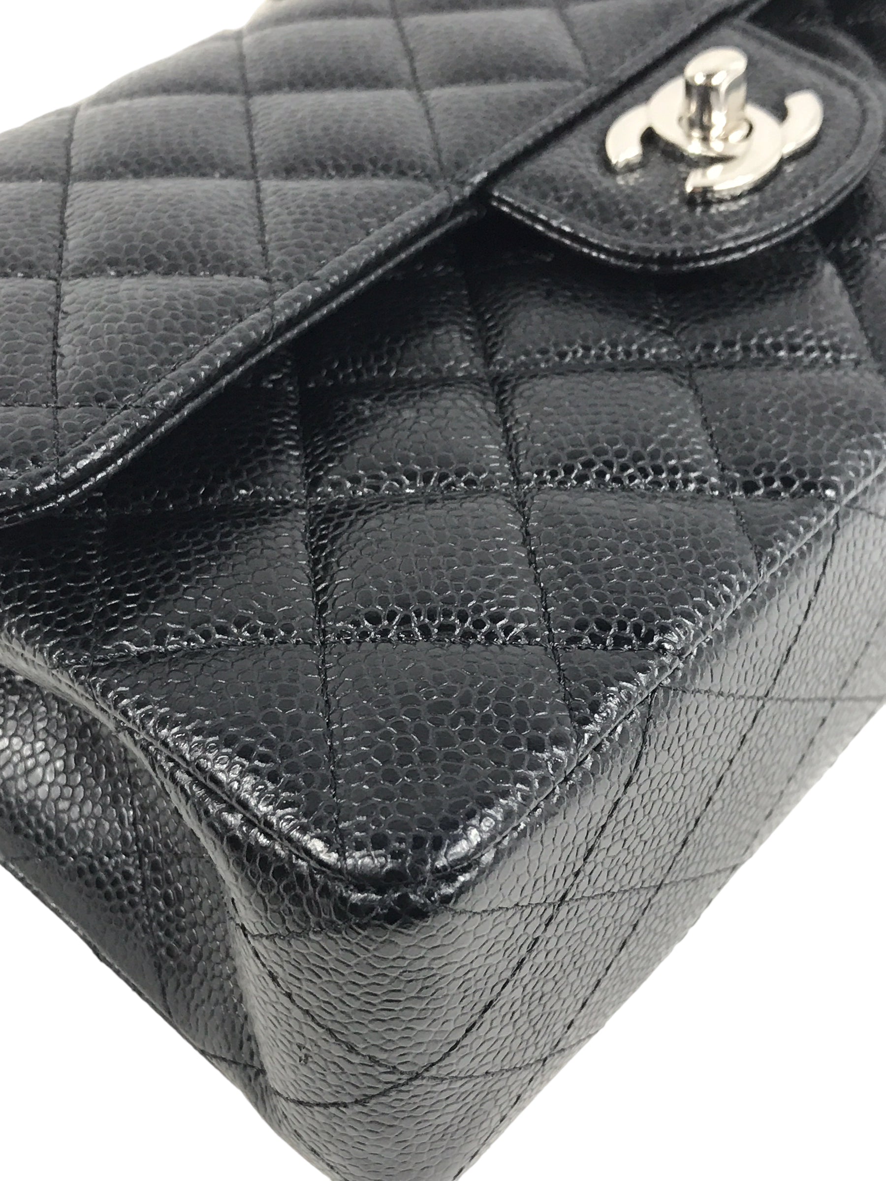 Black Caviar Quilted Small Double Flap Classic Bag w/SHW