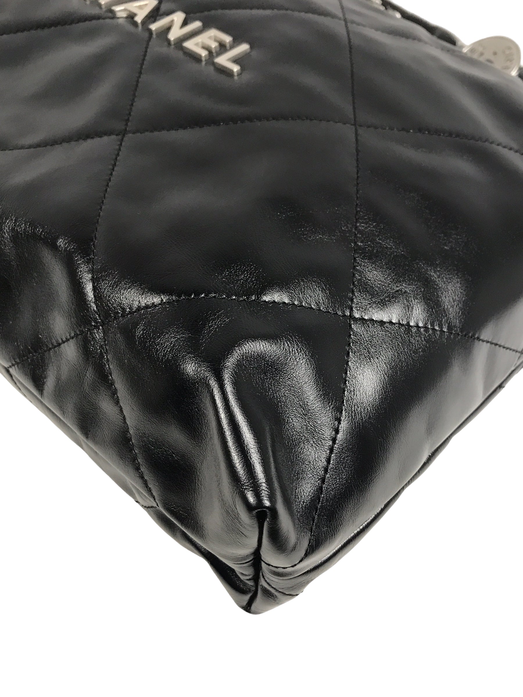 Shiny Black Quilted Calfskin Leather 23S Hobo Bag w/MSHW
