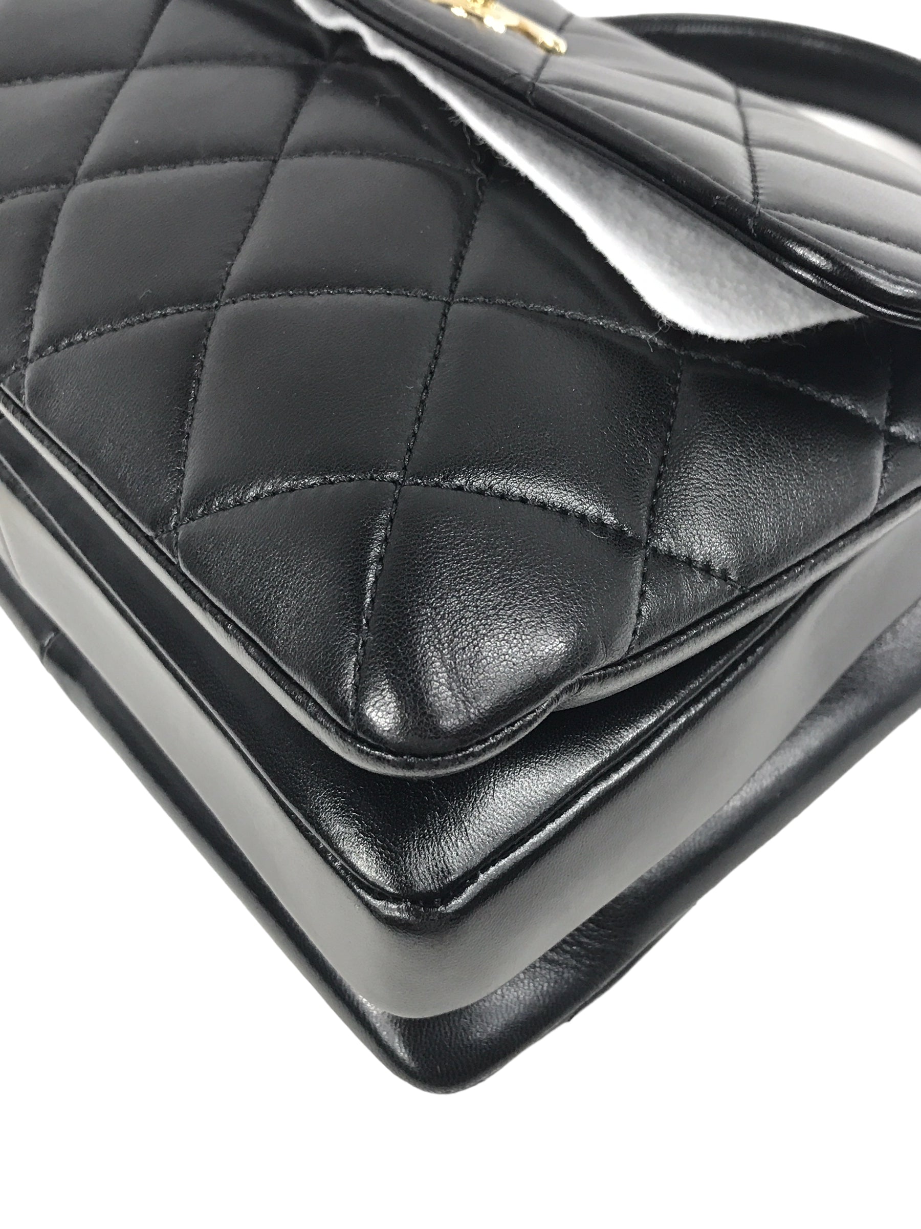 Black Lambskin Quilted Small Trendy W/GHW