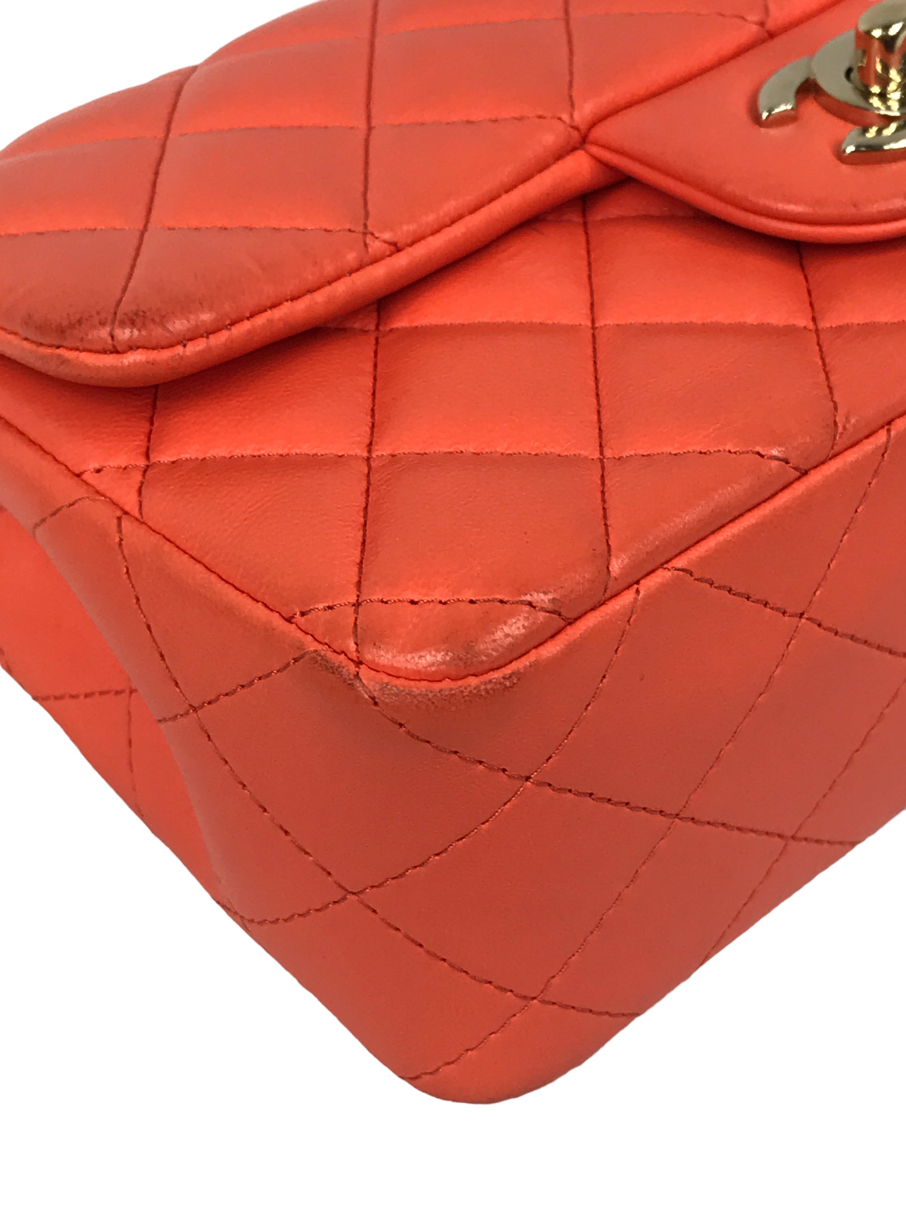Orange Quilted Lambskin Mini Rectangle w/GHW