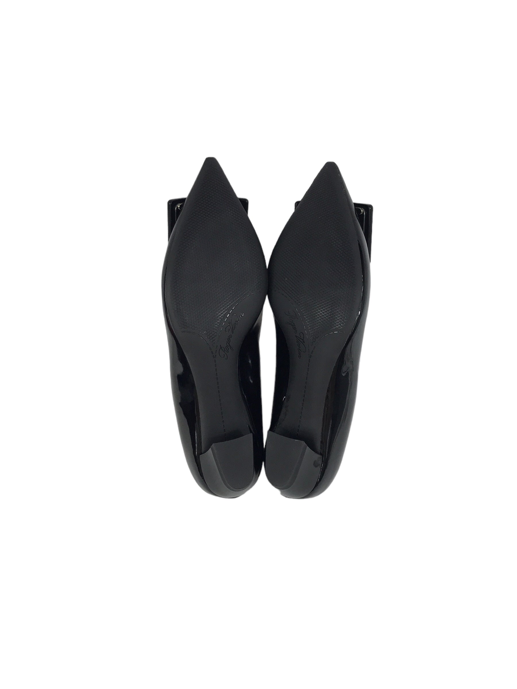 Black Patent Leather Pointed Toe Kitten Heel Ballet Flats
