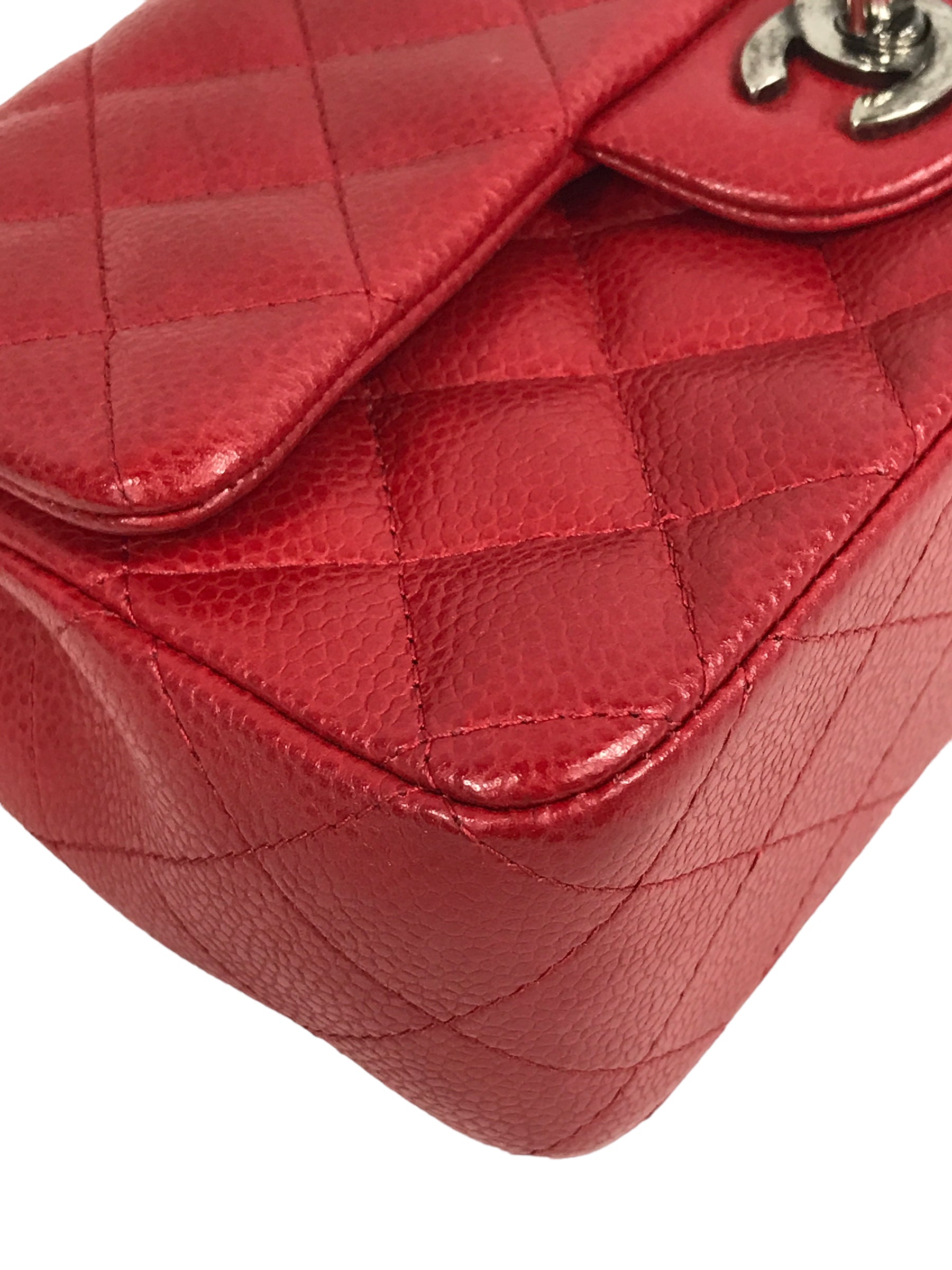 Red Quilted Caviar Mini Rectangle Flap w/RHW