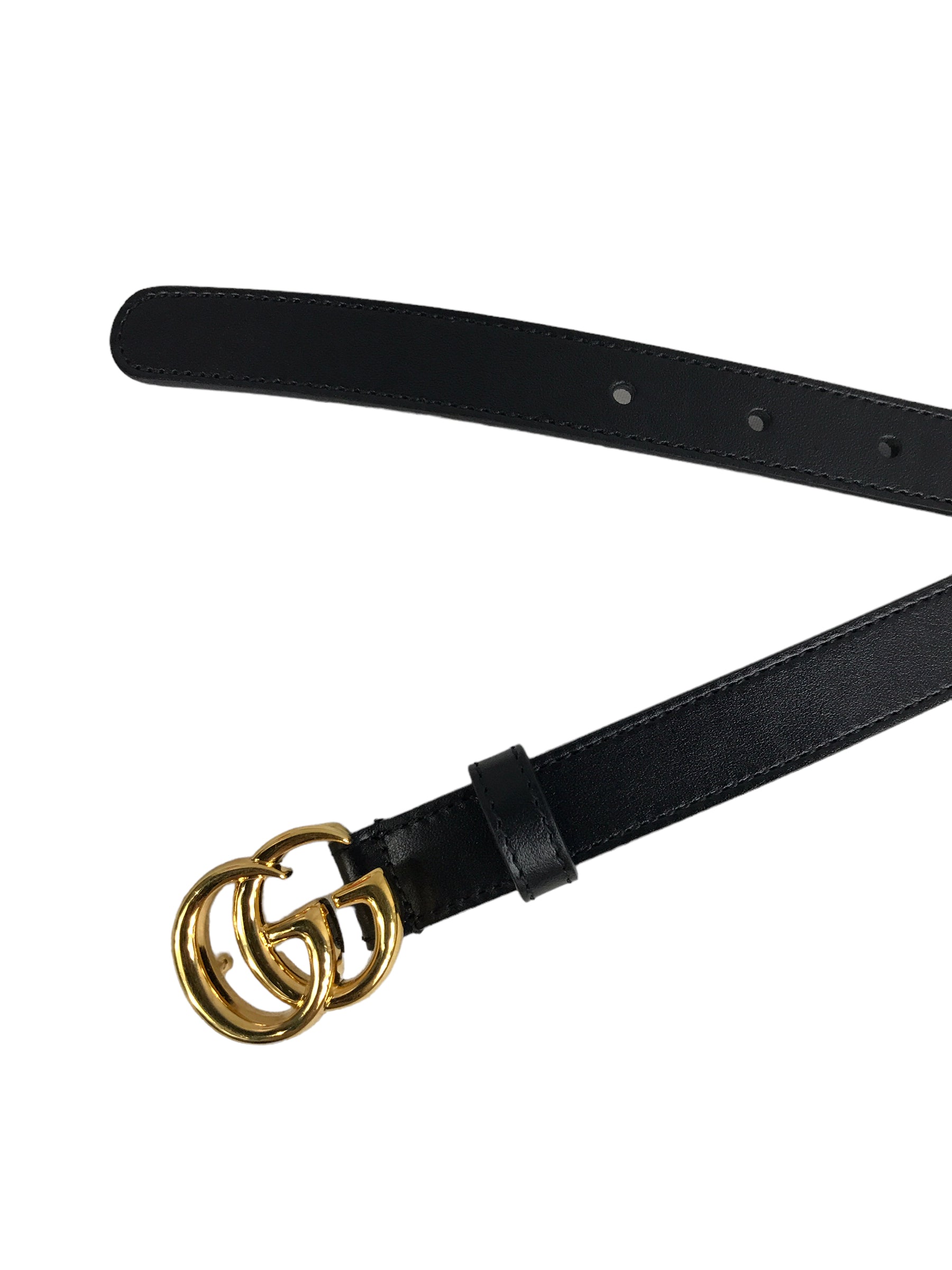 Logo Black Grained Leather Thin Belt W/GHW