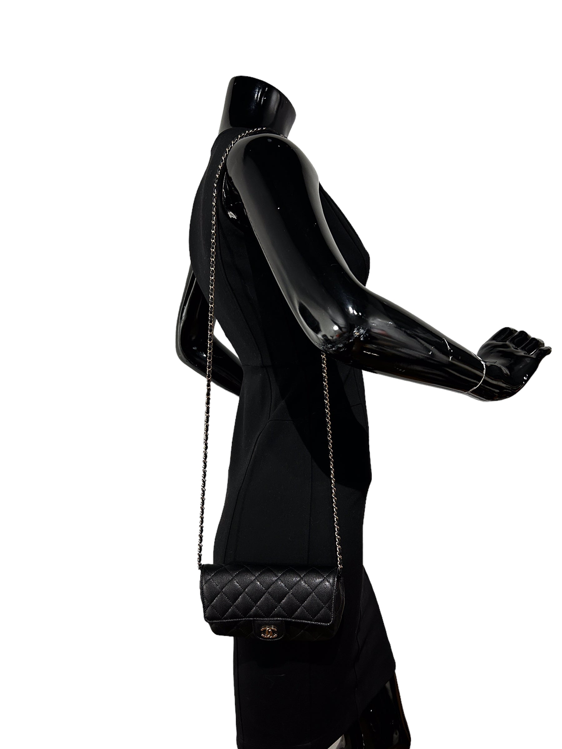 Black Caviar Quilted Sunglass Case Bag w/GHW Chain