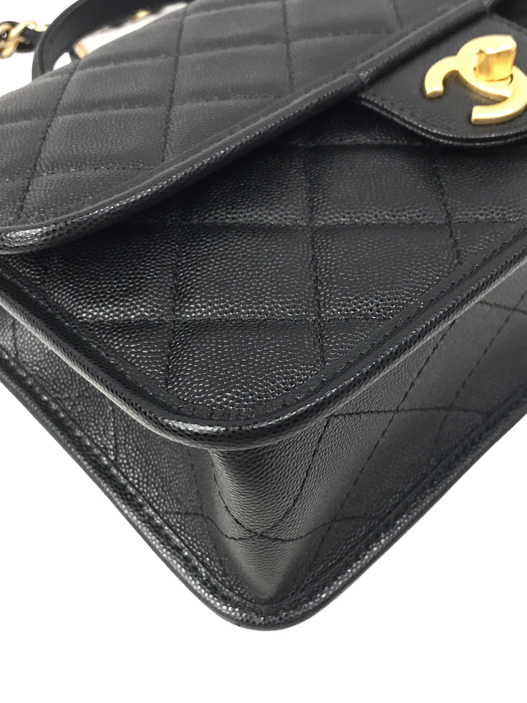 Black Quilted Caviar Top Handle Flap Bag w/AGHW
