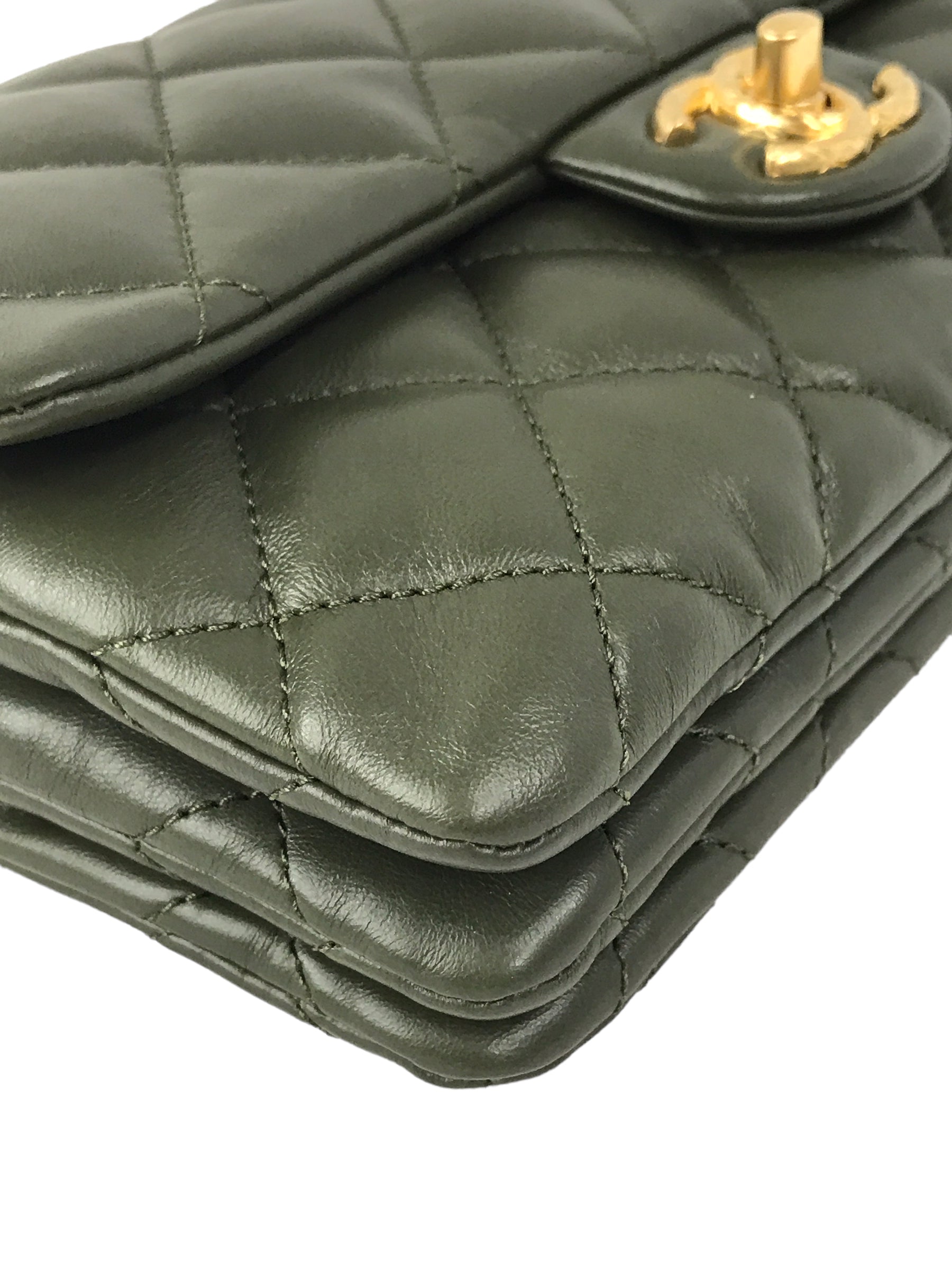 Olive Green Lambskin Quilted Small Pillow Crush Flap Bag w/AGHW