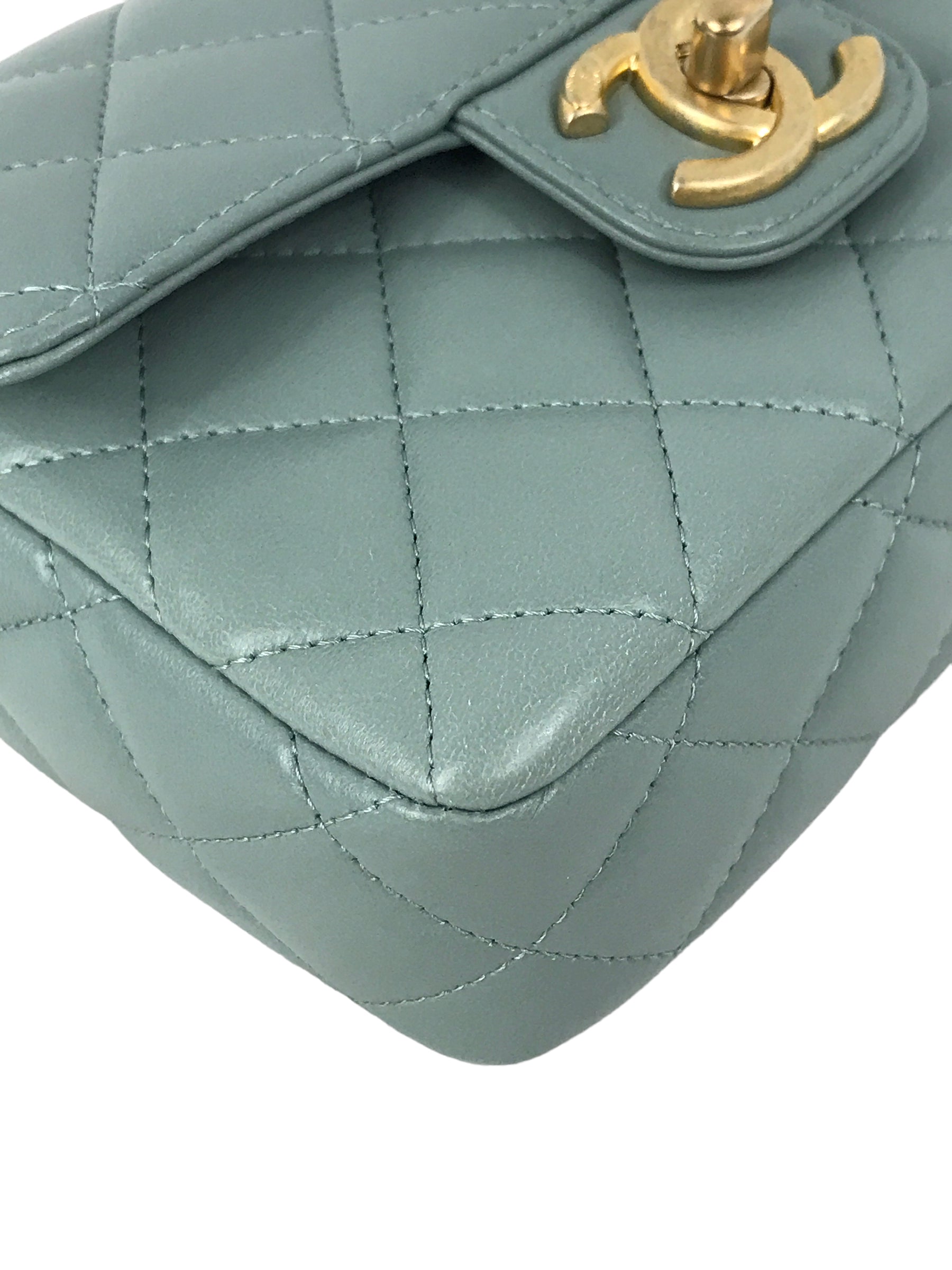 Chanel Light Grey/Blue Quilted Lambskin Mini Cruise Square Flap Bag w/ Enamel & GHW