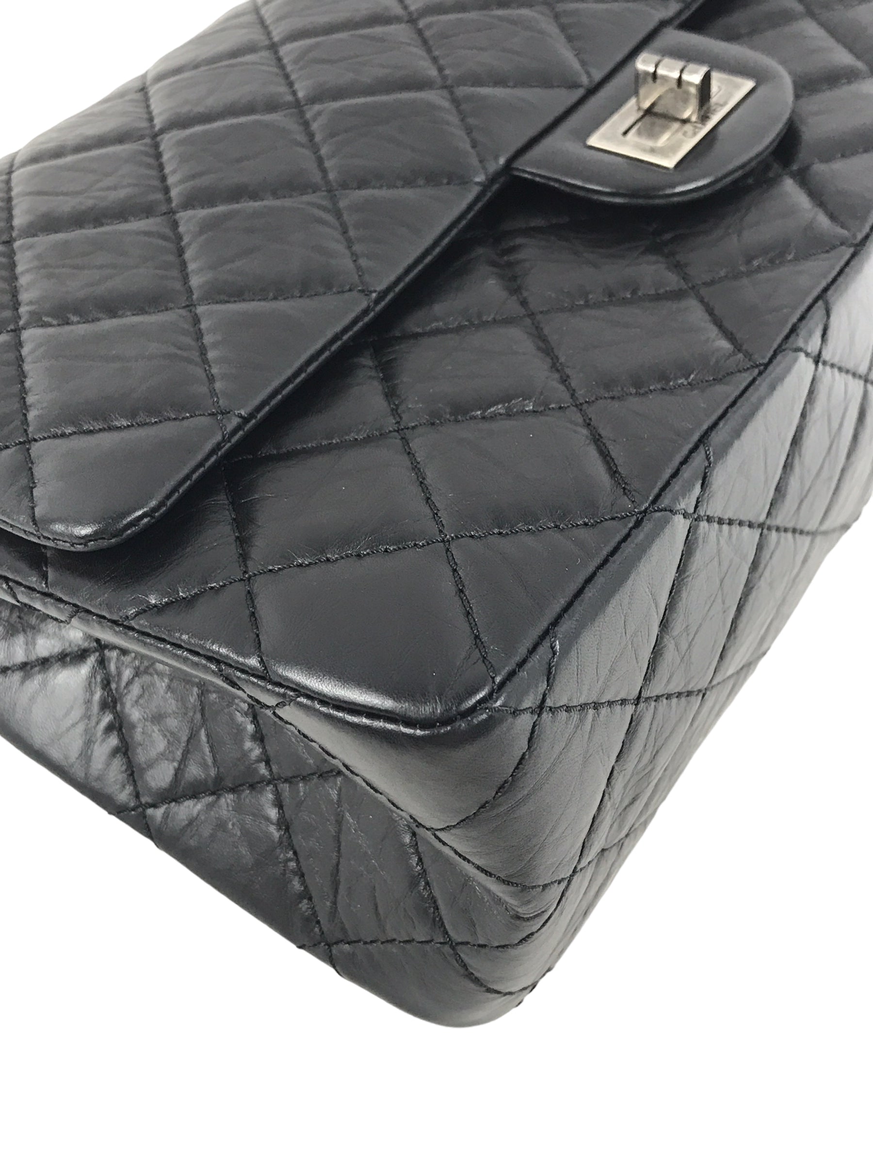 Black Crinkled Aged Calfskin Leather Medium Classic Double Flap 226 Reissue w/RHW