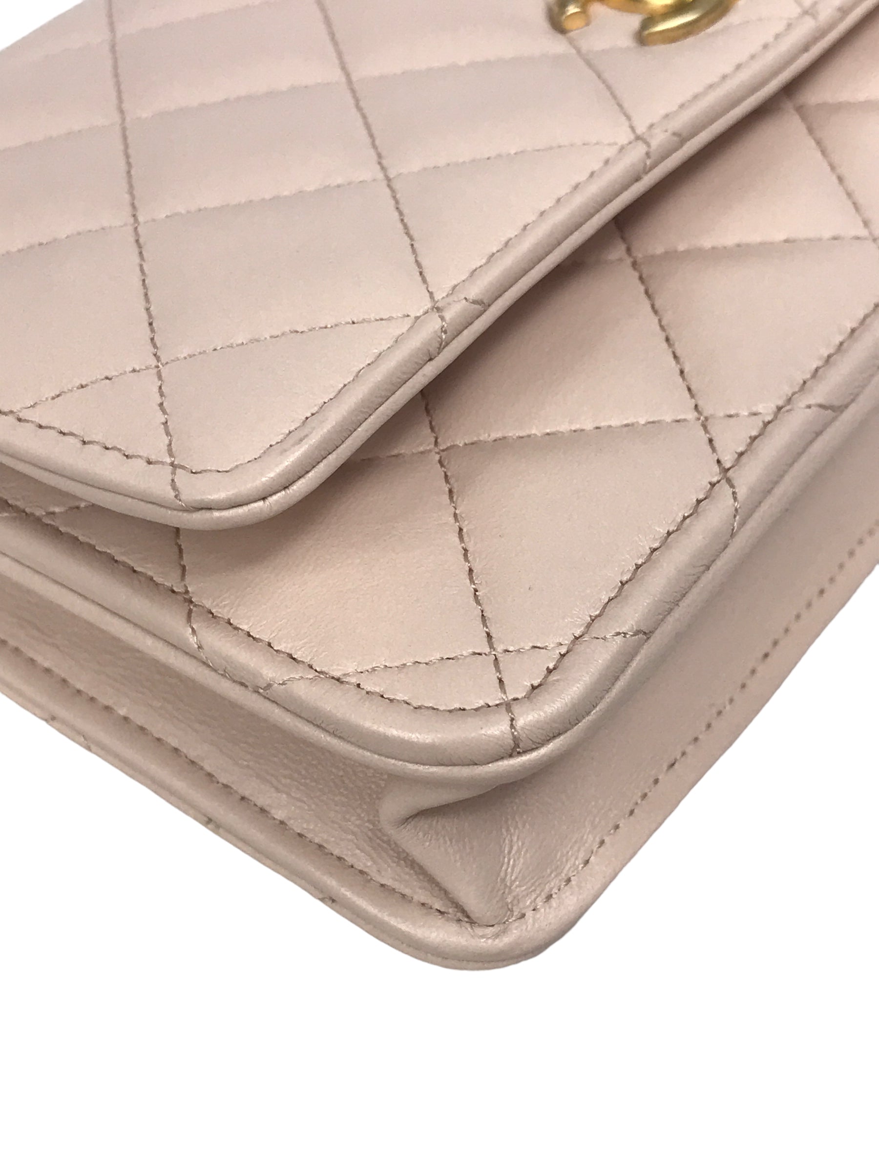 Plush Pink Quilted Lambskin Leather Pearl Crush Wallet on Chain w/AGHW