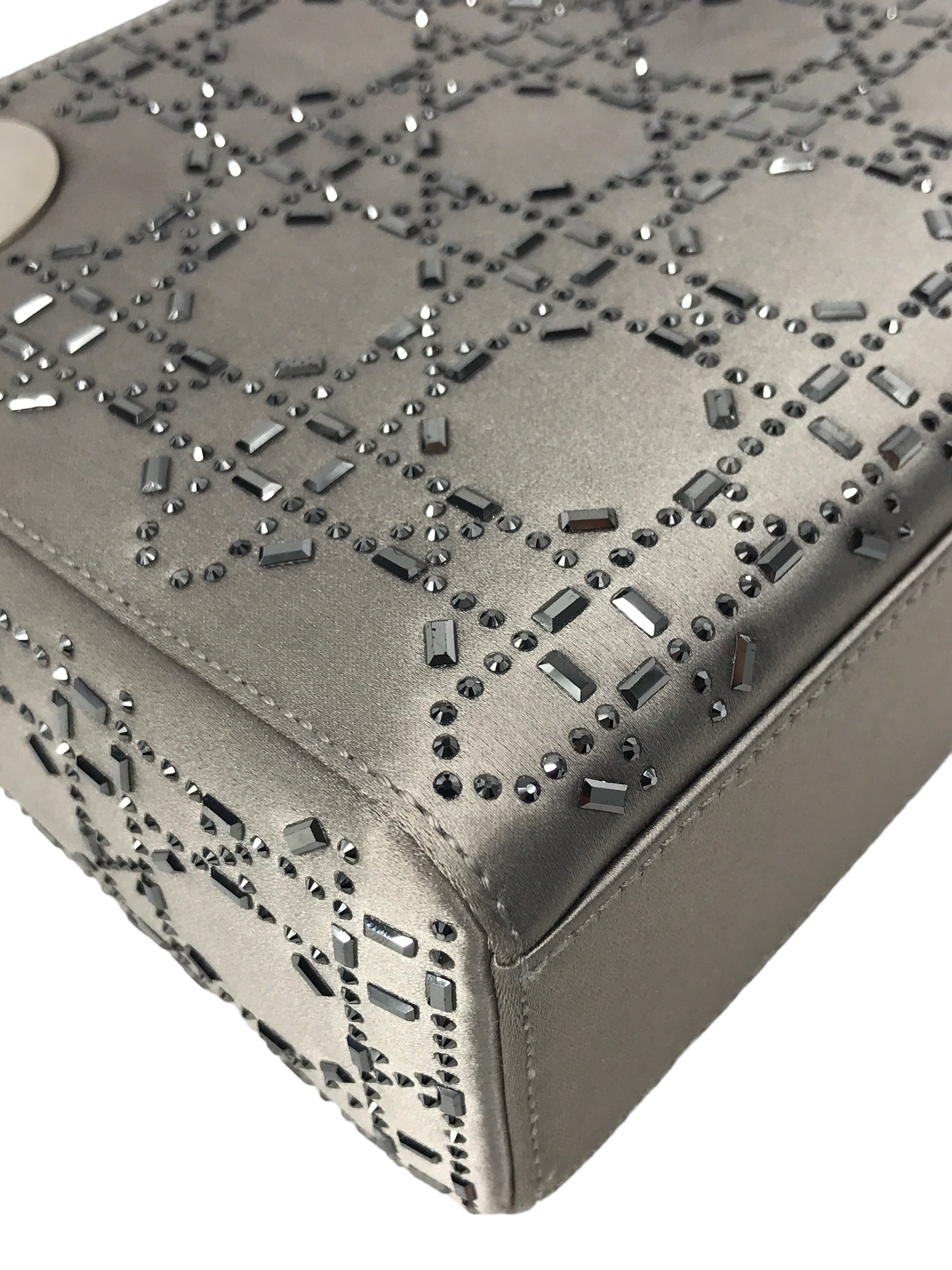Grey Satin Crystal Cannage Mini Lady Dior w/SHW