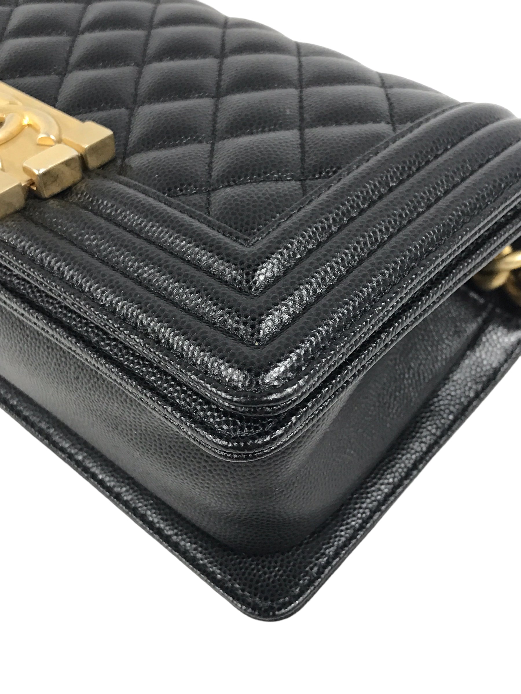 Black Caviar Small Quilted Boy Bag w/AGHW