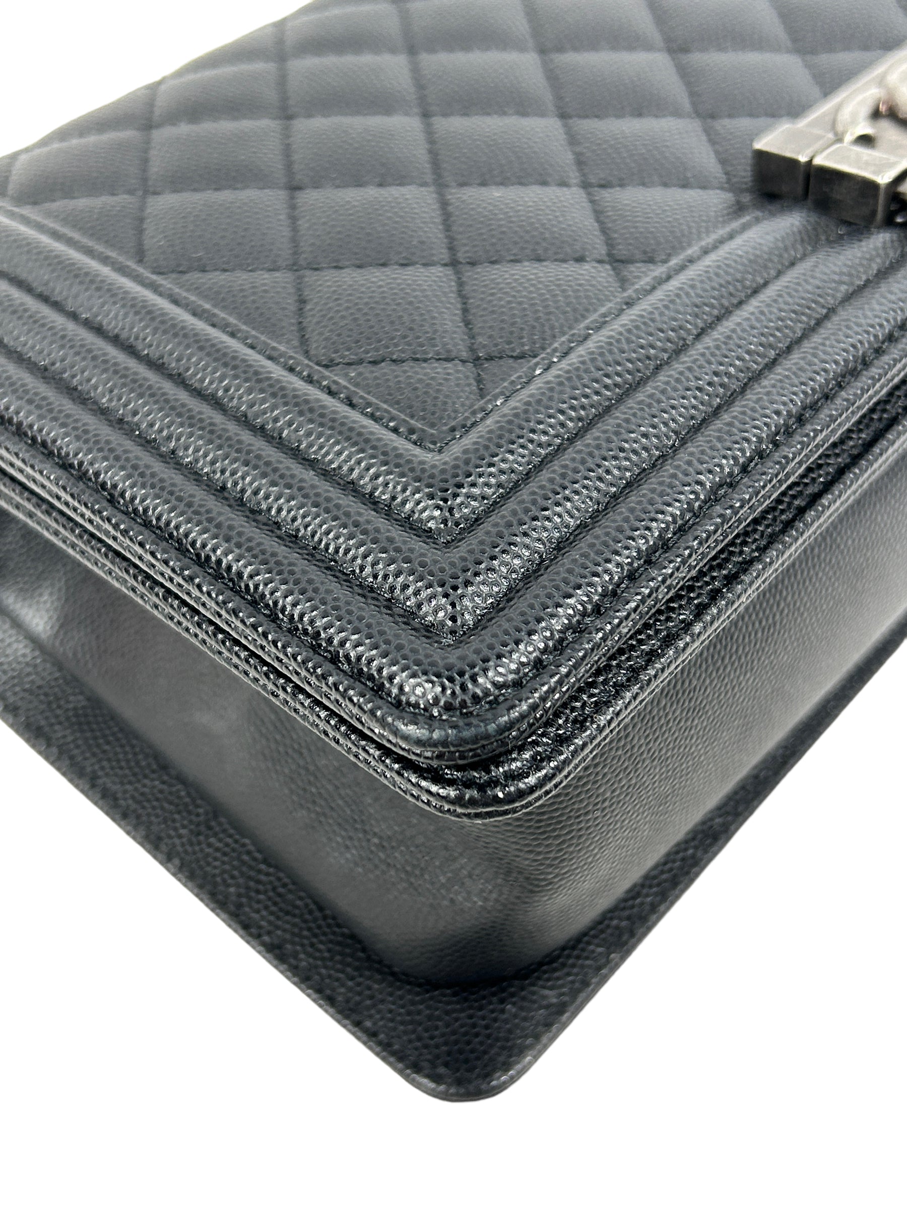Black Caviar Quilted Old Medium Boy Bag w/ RHW