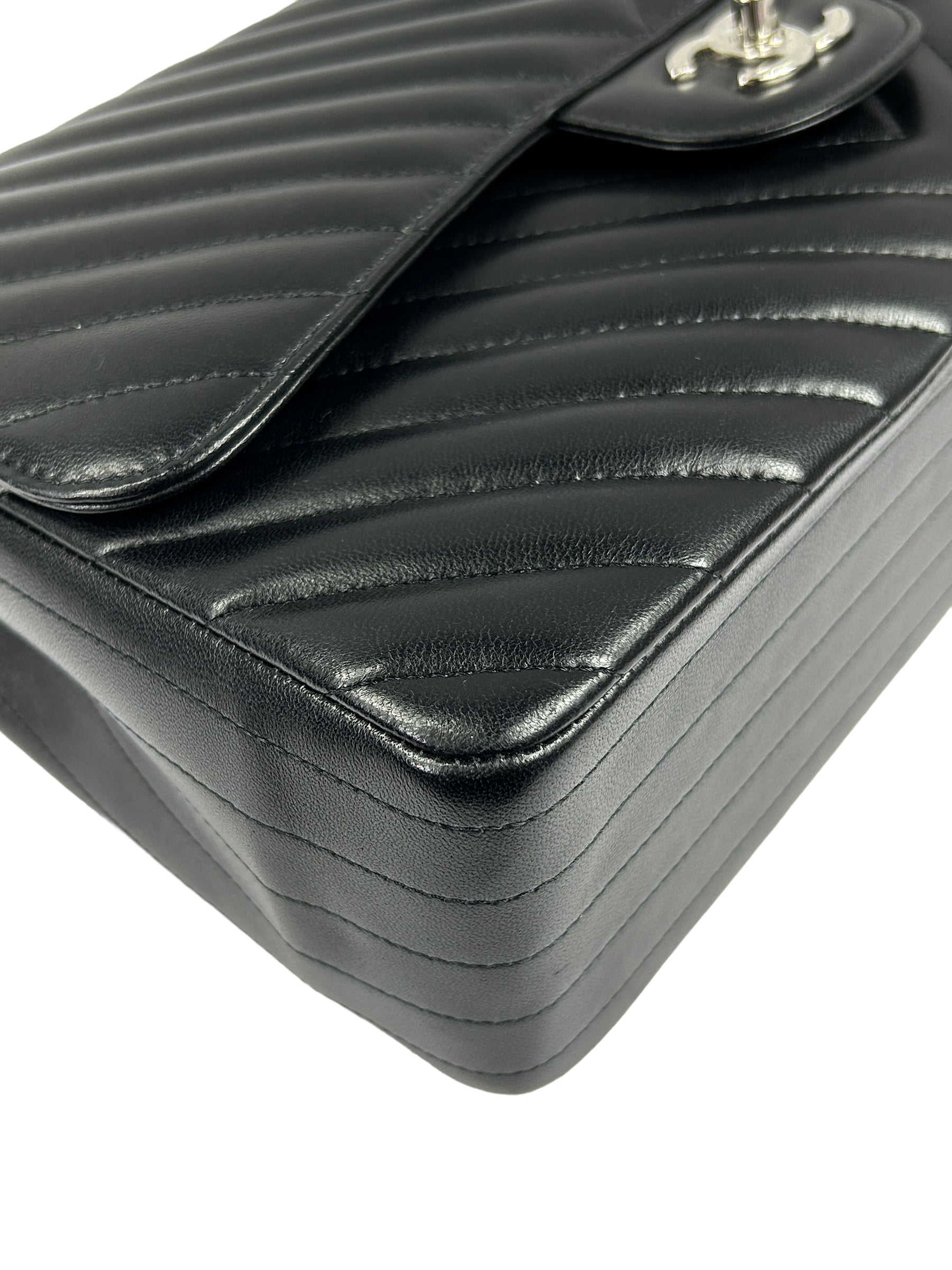 Black Chevron Lambskin Double Flap Jumbo w/SHW
