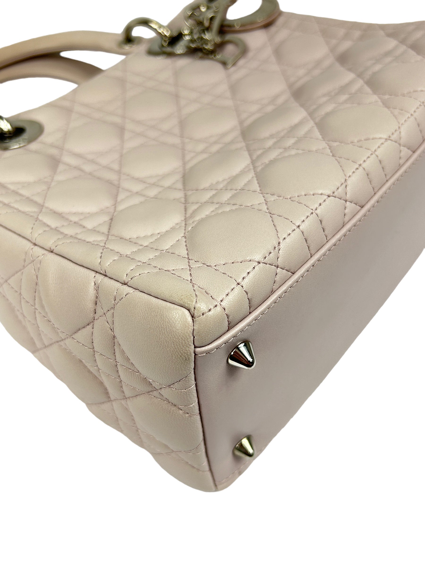 Quilted Medium Light Pink Lambskin Leather Lady Dior w/SHW