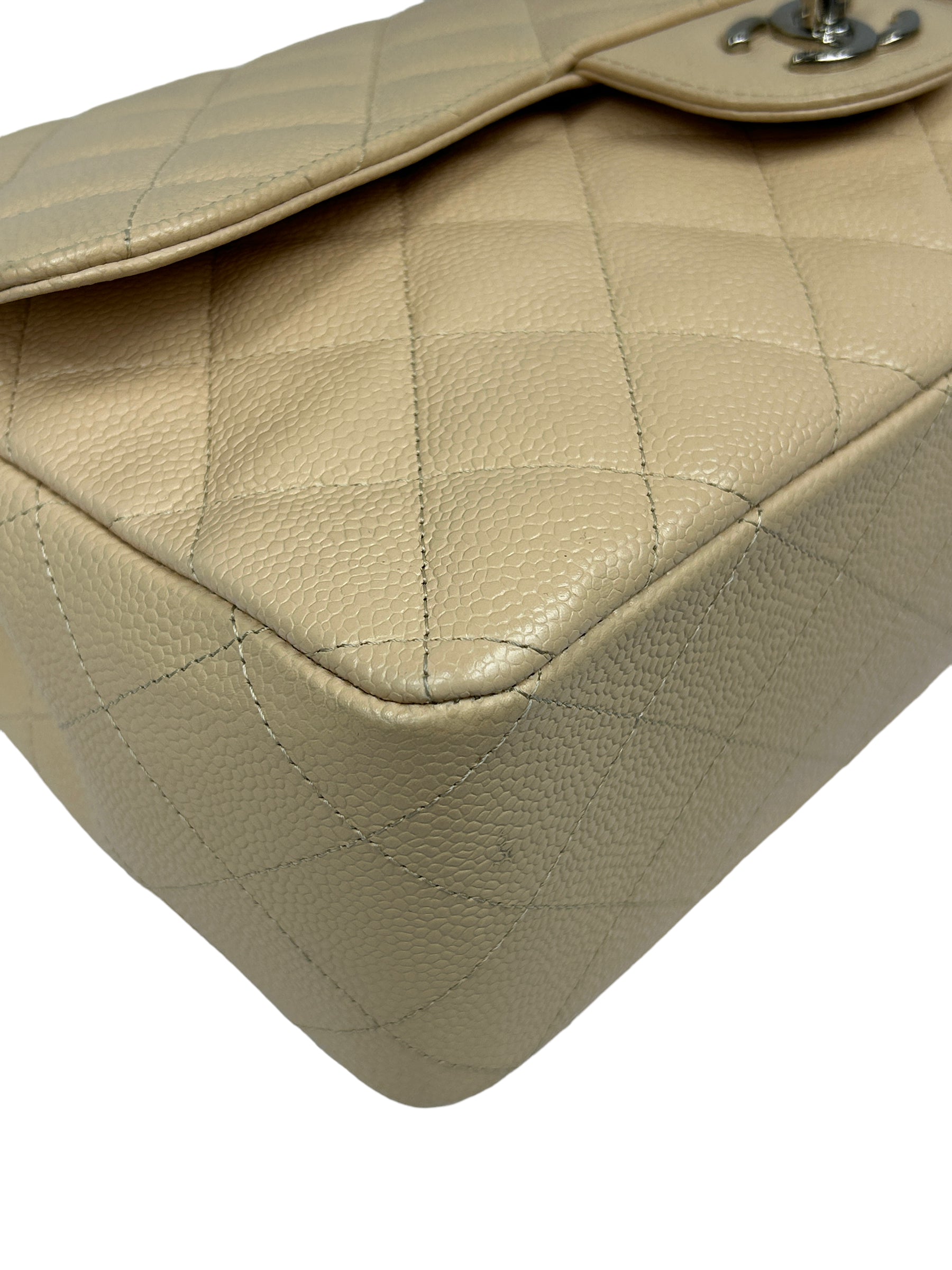 Beige Caviar Quilted Single Flap Jumbo w/SHW