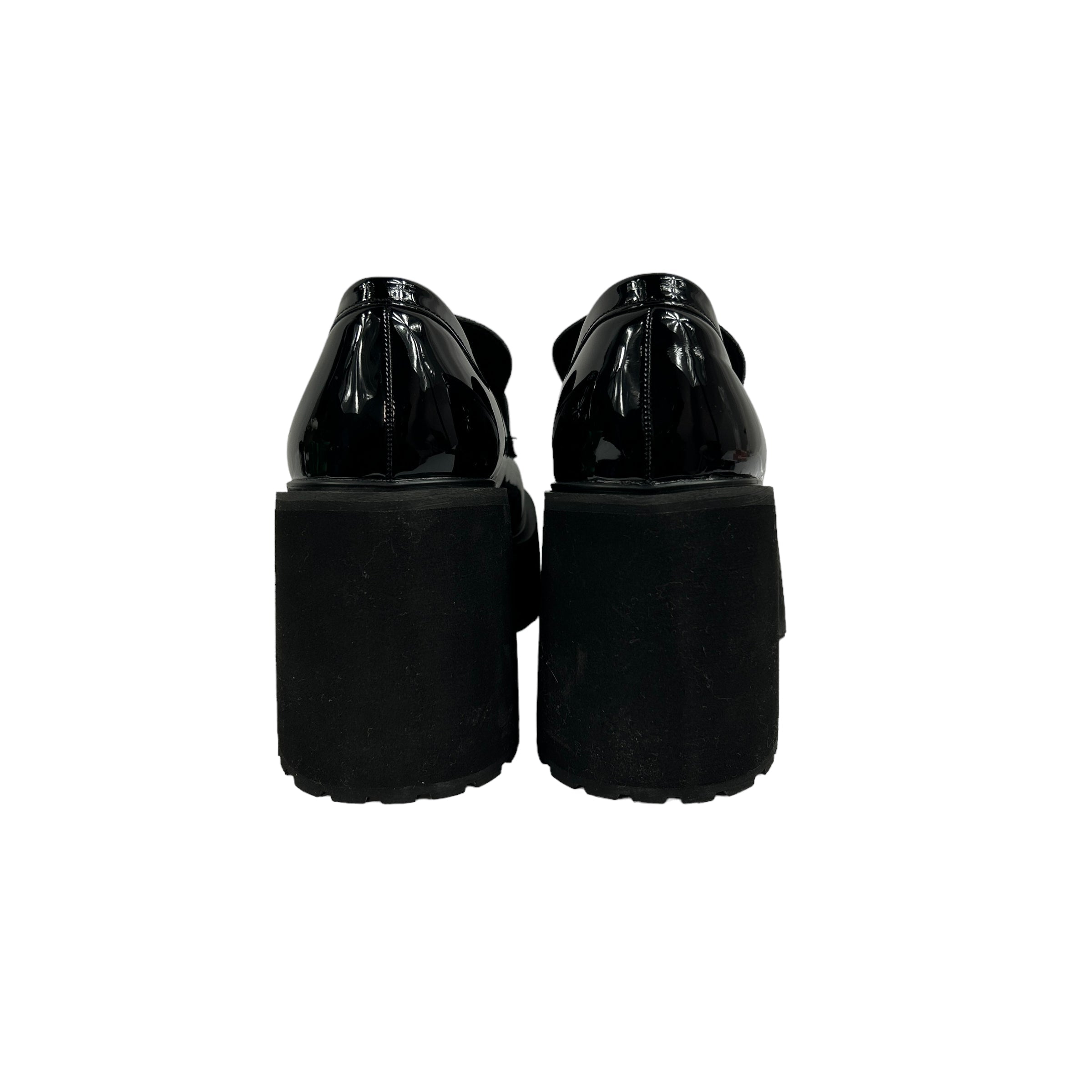 Black Faux Patent Platform Heeled Loafers