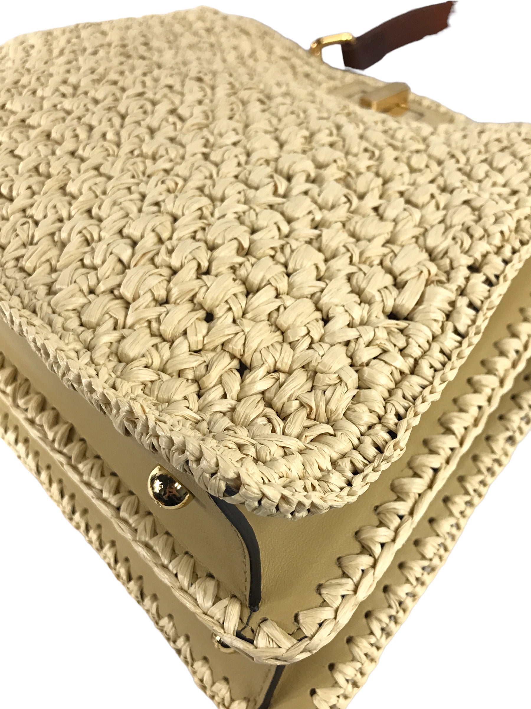 Woven Raffia Palm Medium ISeeU Peakaboo w/ Leather accents w/GHW