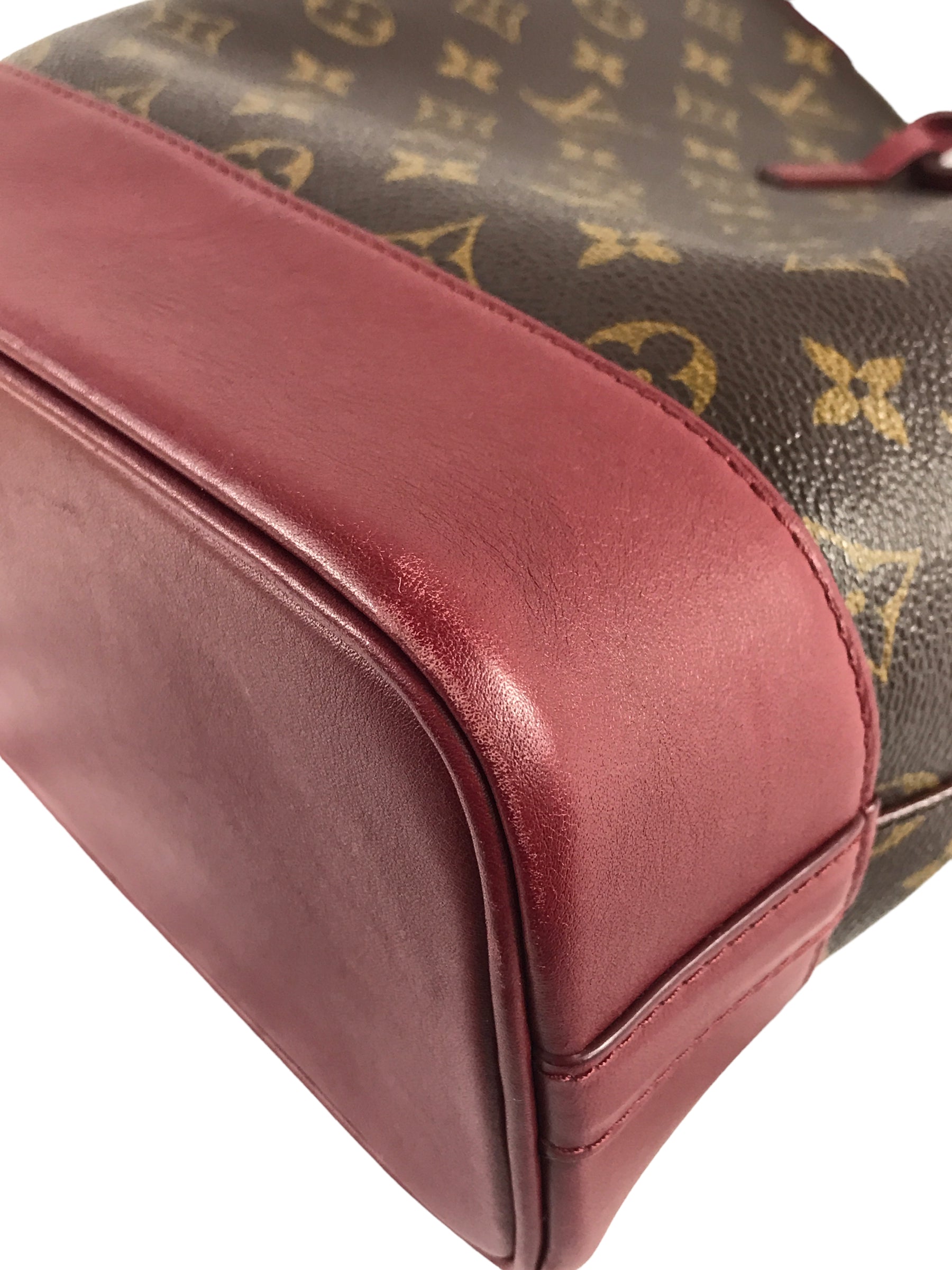 Monogram Coated Canvas/ Burgundy Leather Bucket Shoulder Bag w/ removable pouch w/RHW