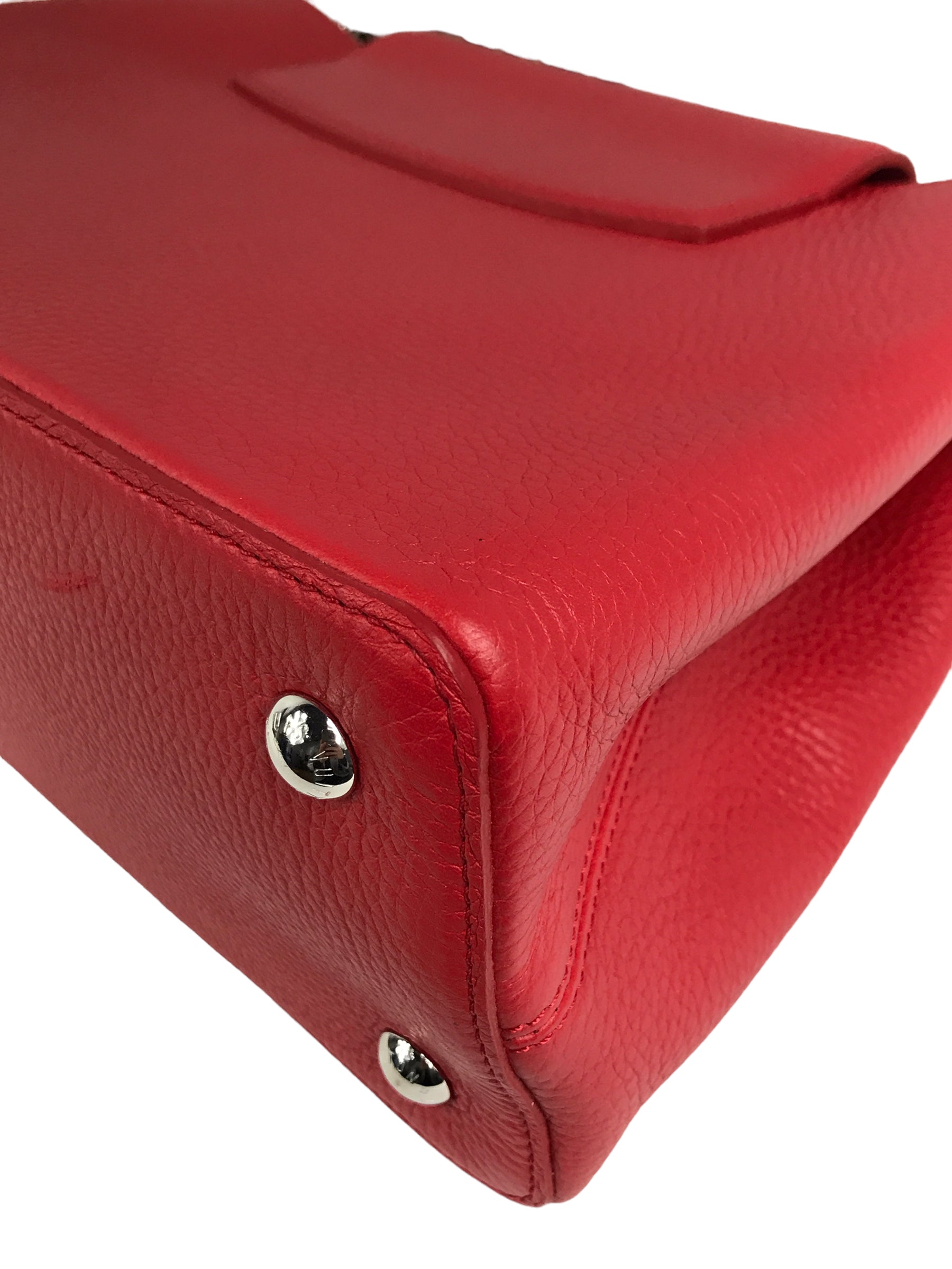 Red Grained Leather Capucines MM W/Python Handle