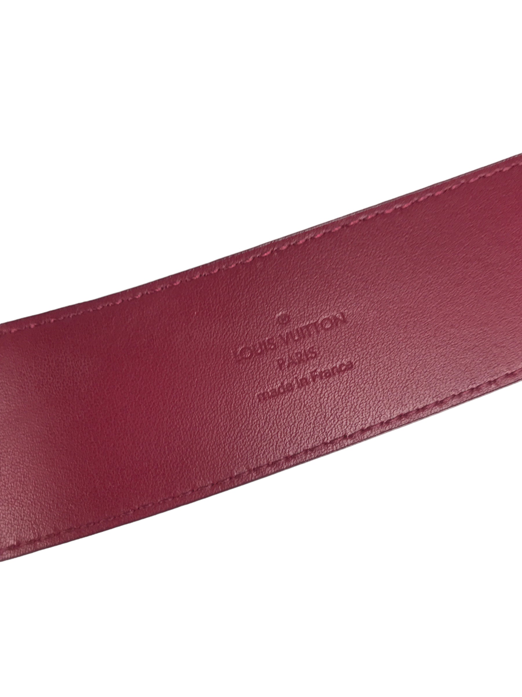 Raspberry LV Initials Wide Epi Leather Belt