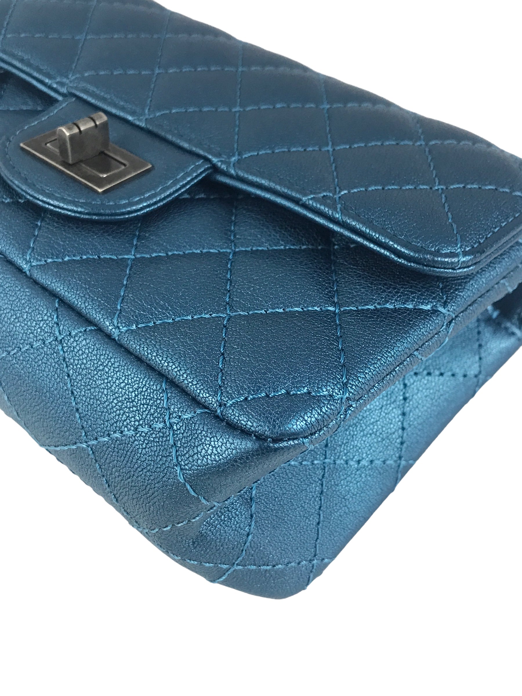 Blue Iridescent Quilted Mini Reissue W/RHW