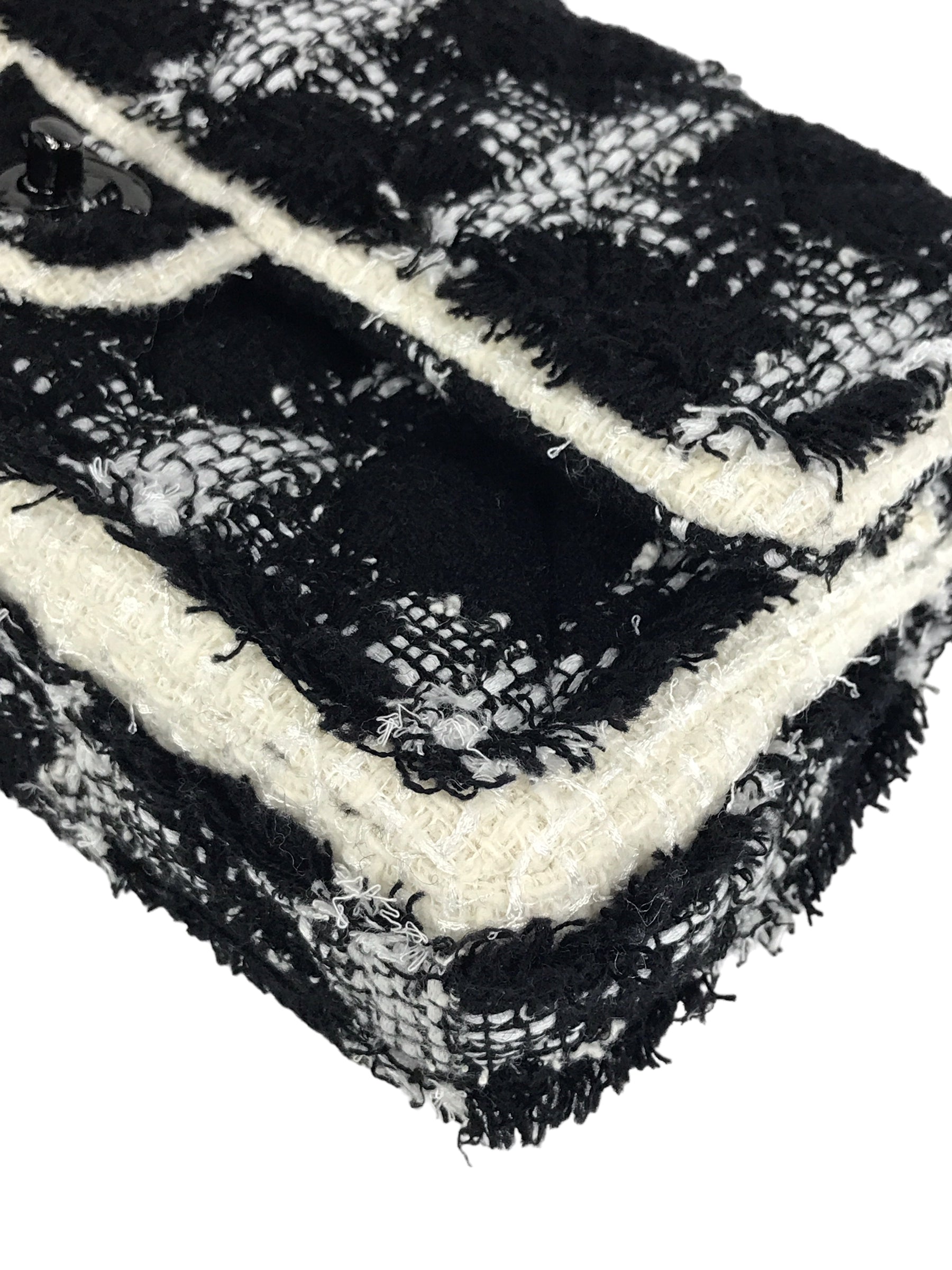 Black/White Tweed Double Flap Medium So Black Bag