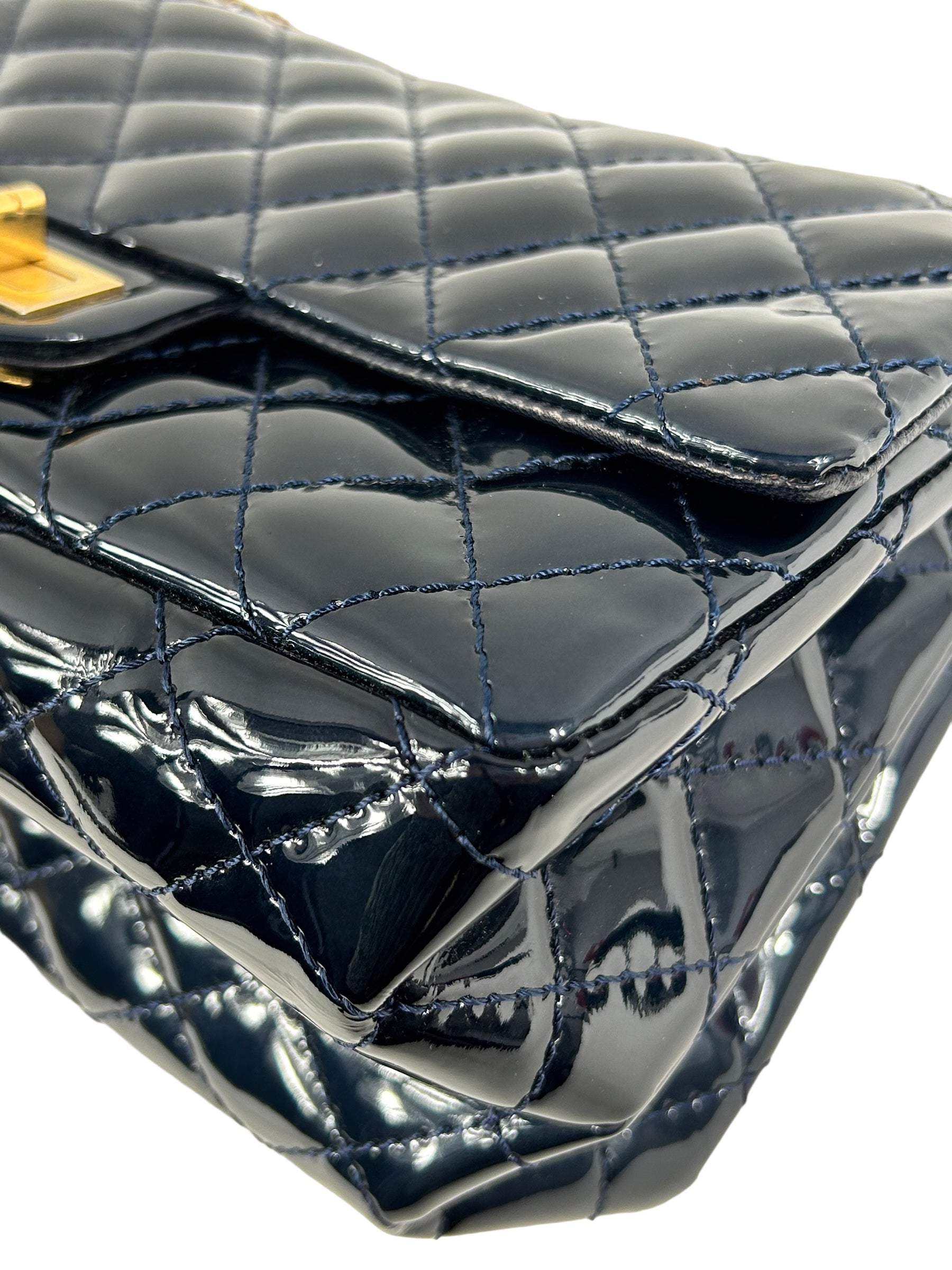 Chanel Dark Navy Blue Patent Quilted Reissue Flap W/AGHW