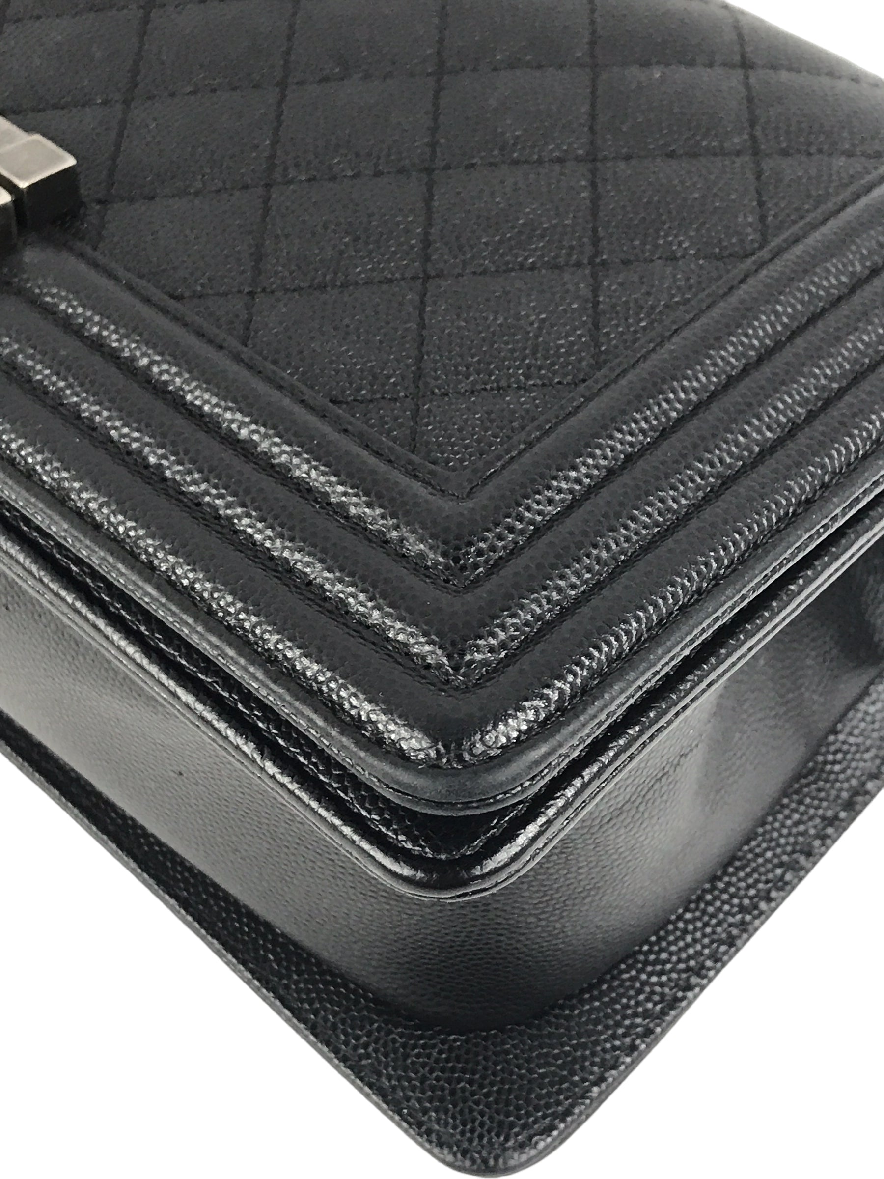 Black Caviar Quilted Old Medium Boy Bag W/RHW