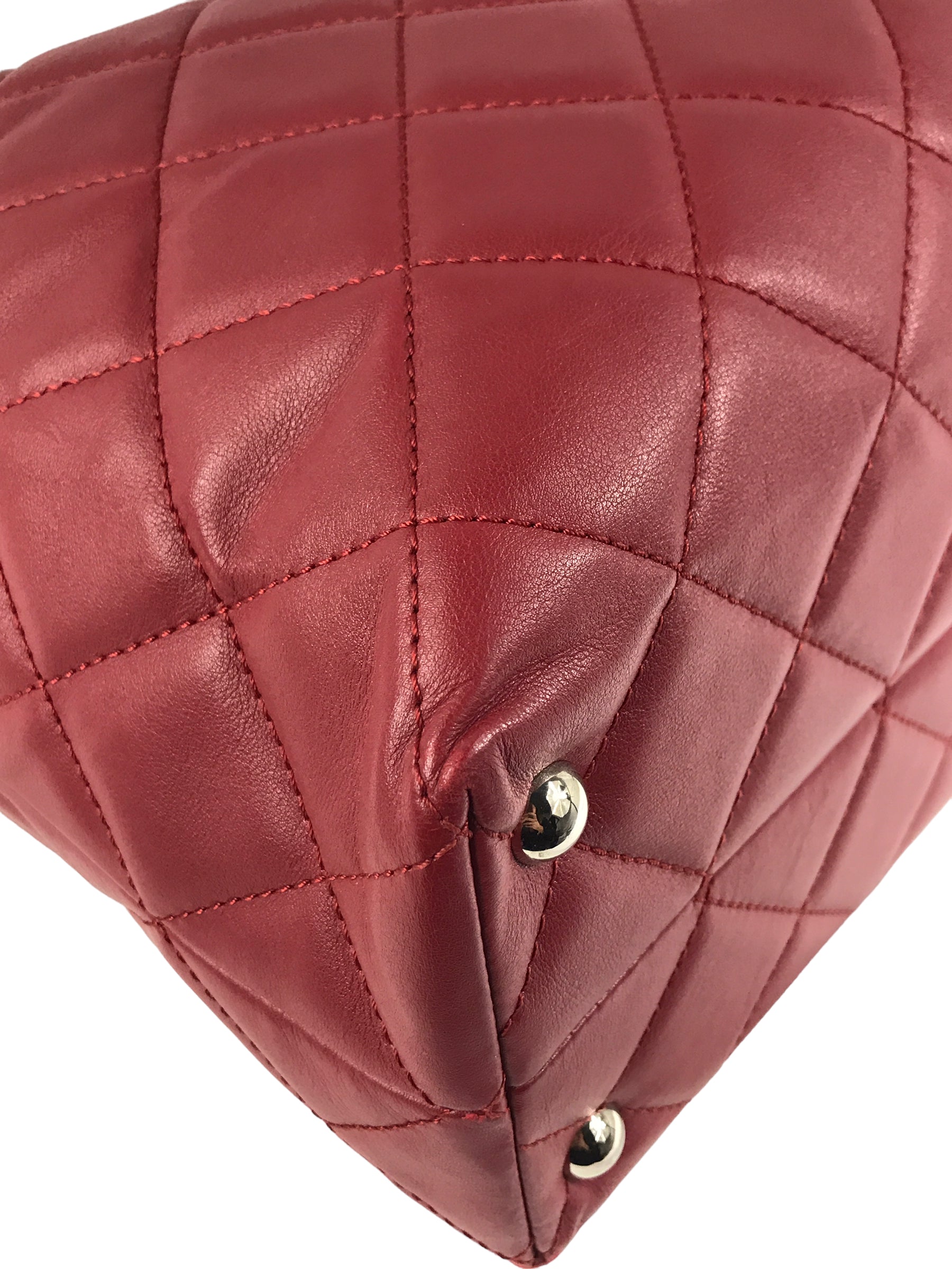 Red Calfskin Quilted Shopping Tote W/SHW
