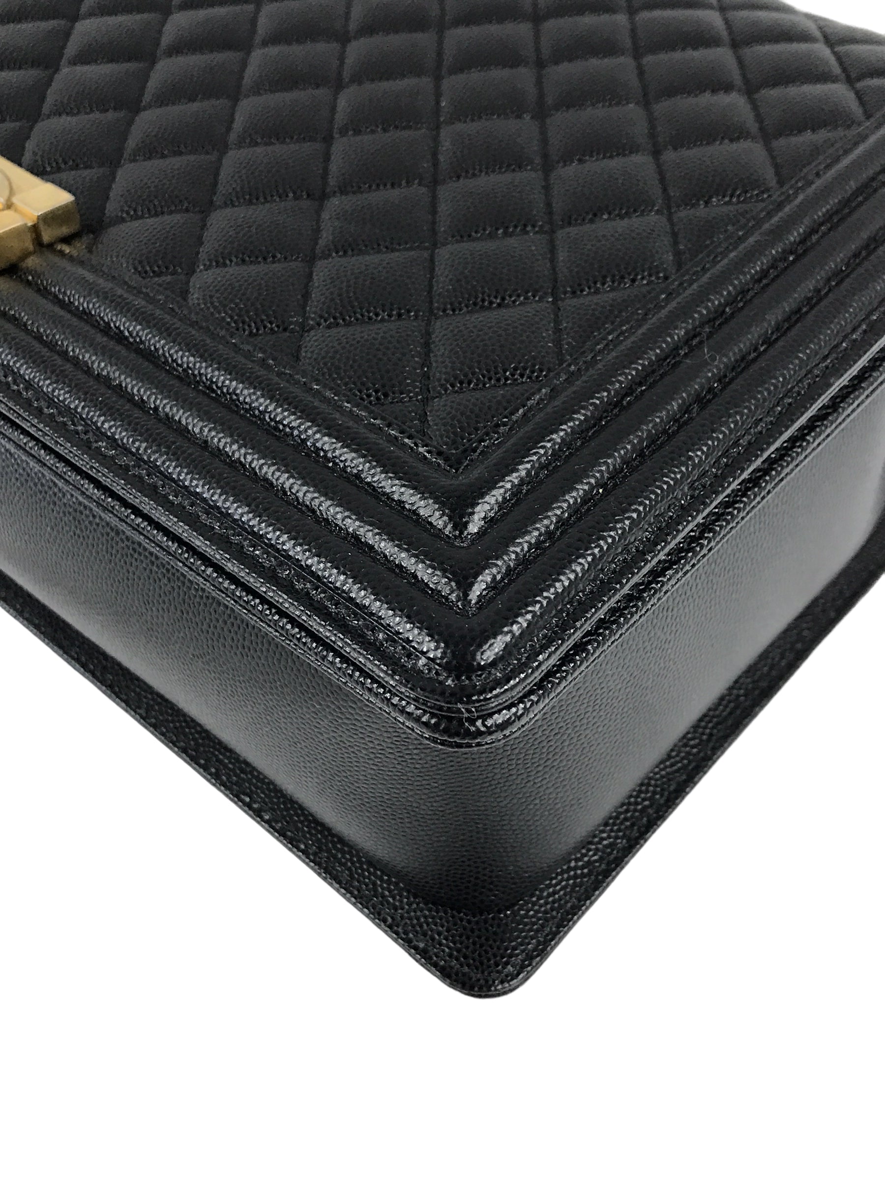 Black Caviar Quilted Large Boy Bag W/AGHW