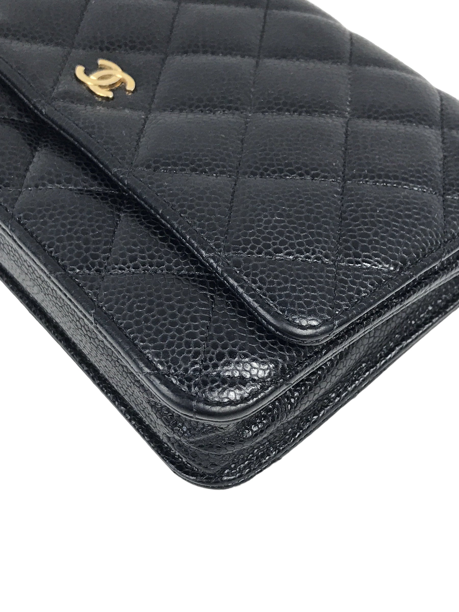 Black Caviar Quilted Wallet On Chain W/GHW