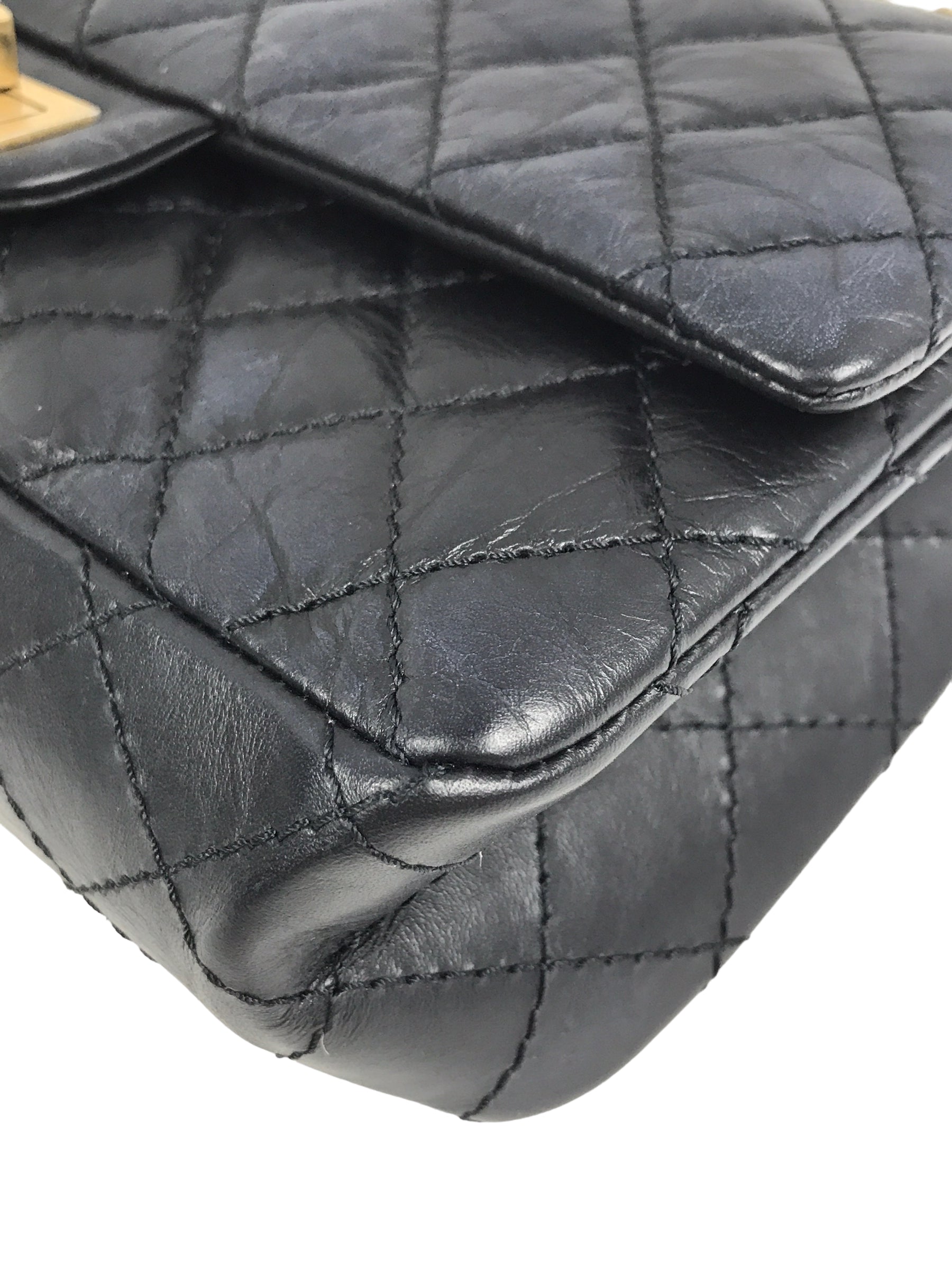 225 Black Quilted Crinkled Aged Calfskin Small Reissue W/AGHW