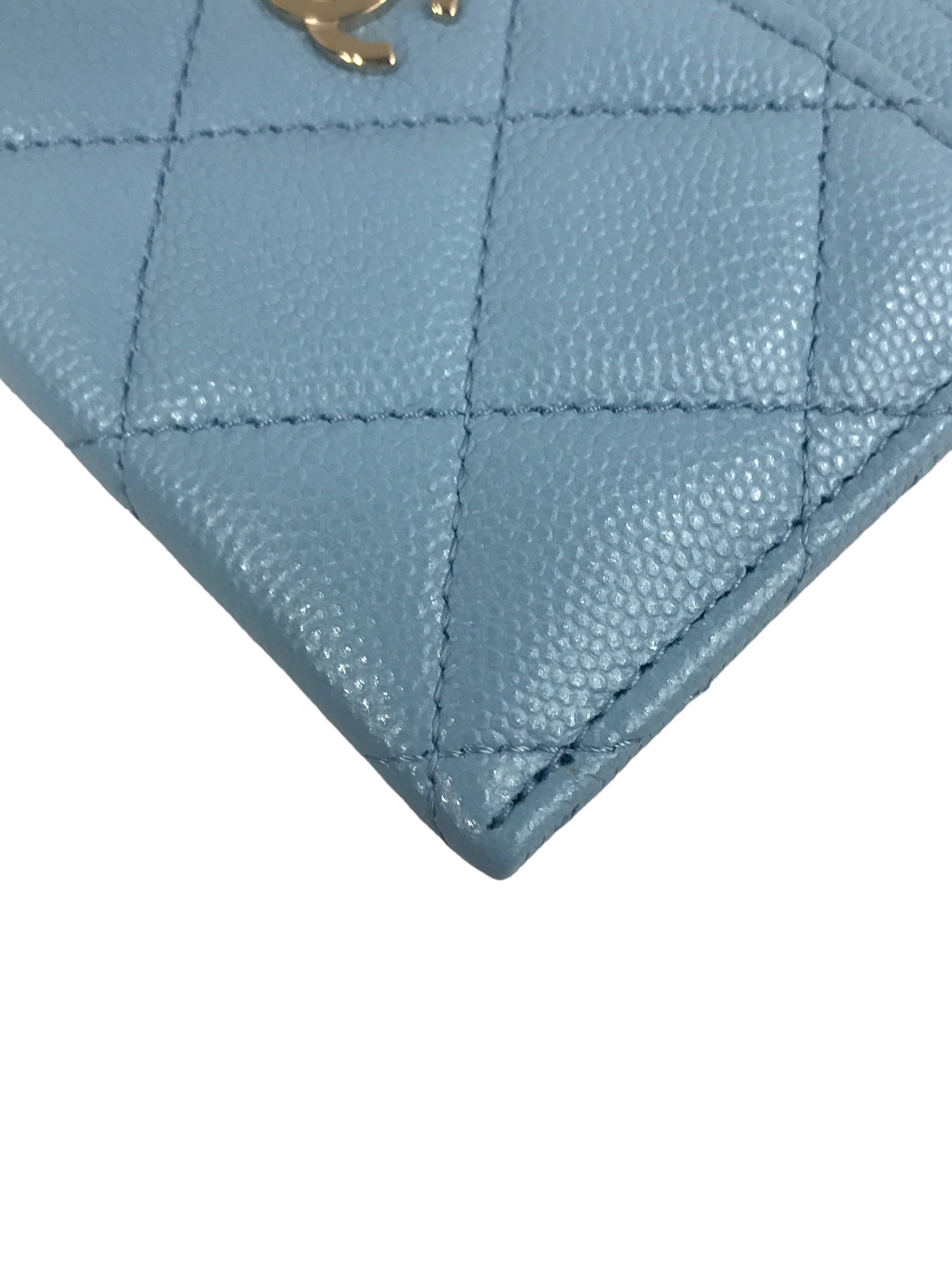 Baby Blue Caviar Quilted Card Case w/GHW