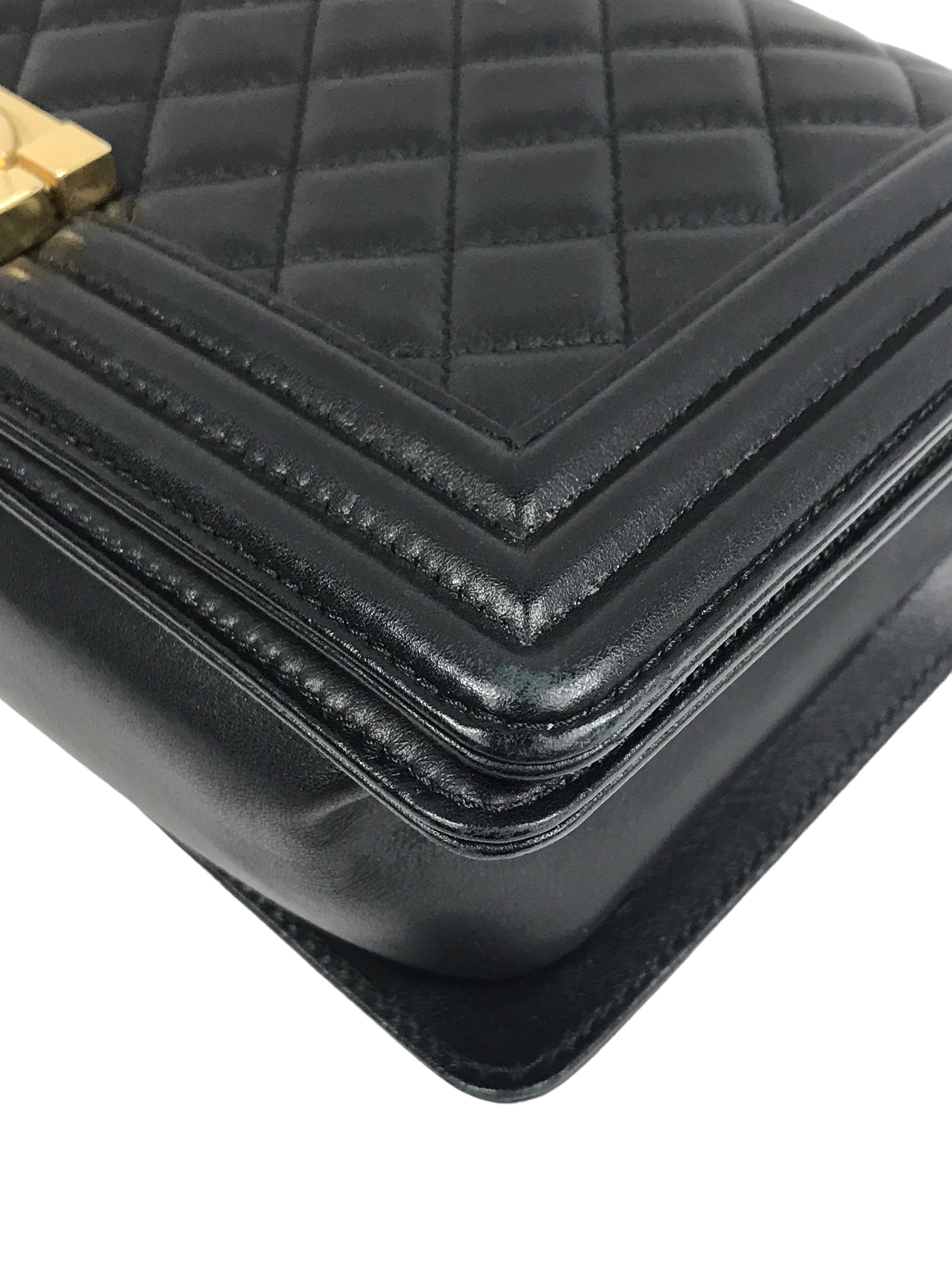 Black Quilted Lambskin Medium Boy Bag W/AGHW