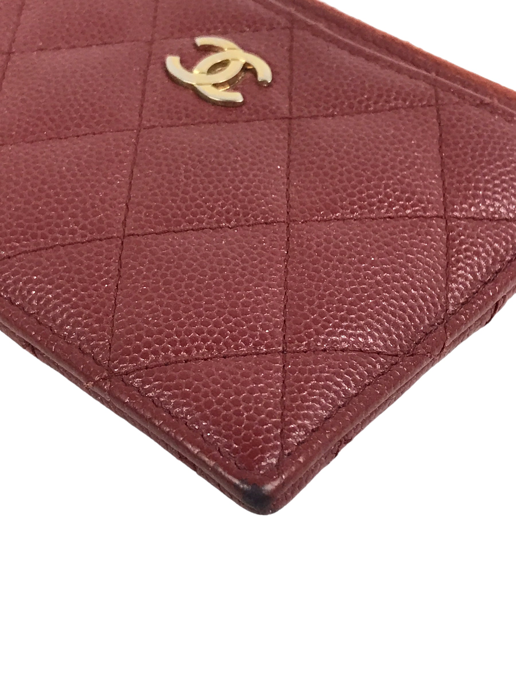 Brick Quilted Caviar CC Zip Card Holder Case w/ GHW
