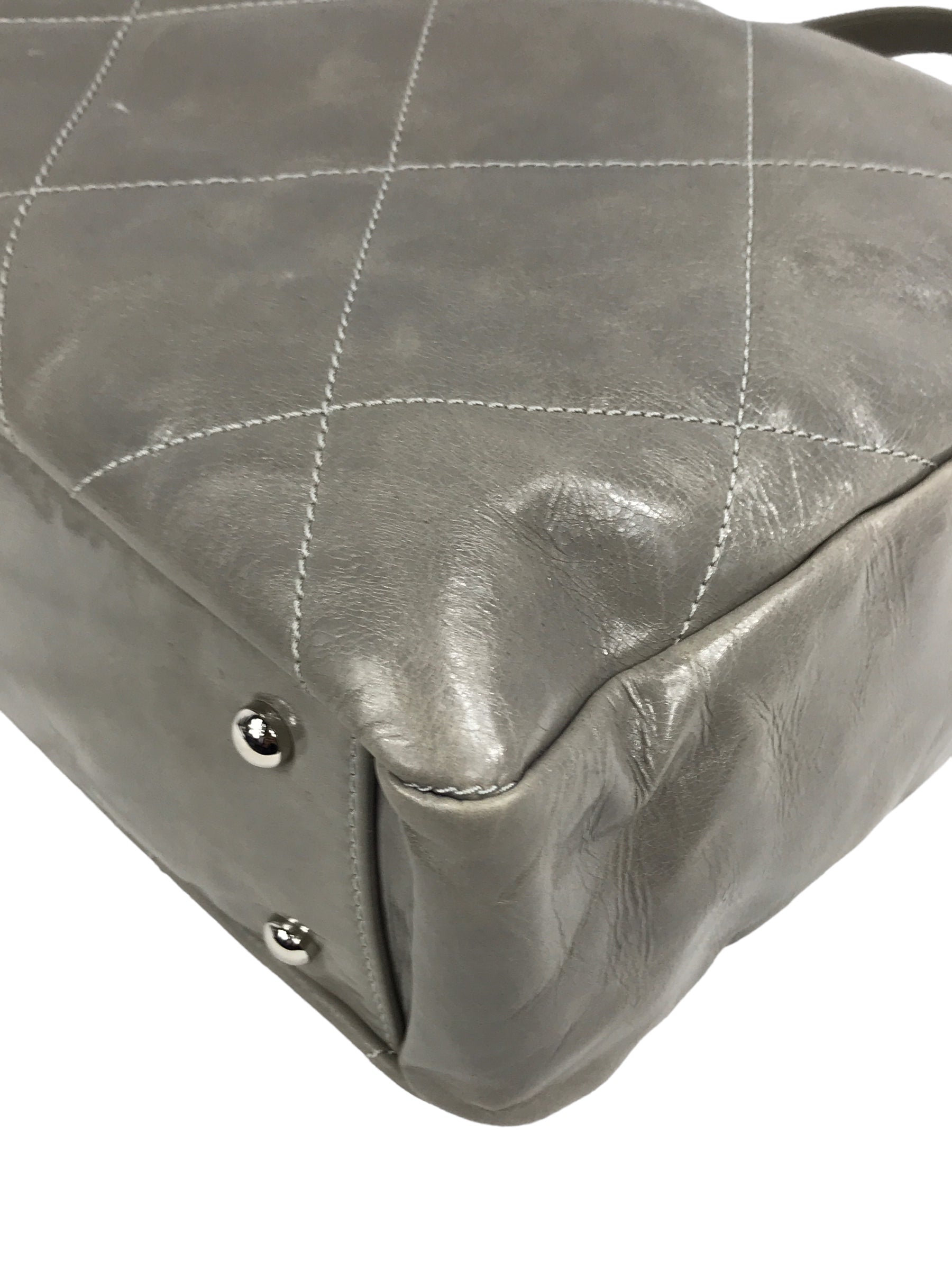 Two Tone Light/Dark Grey Quilted Glazed Portobello Tote Bag W/SHW