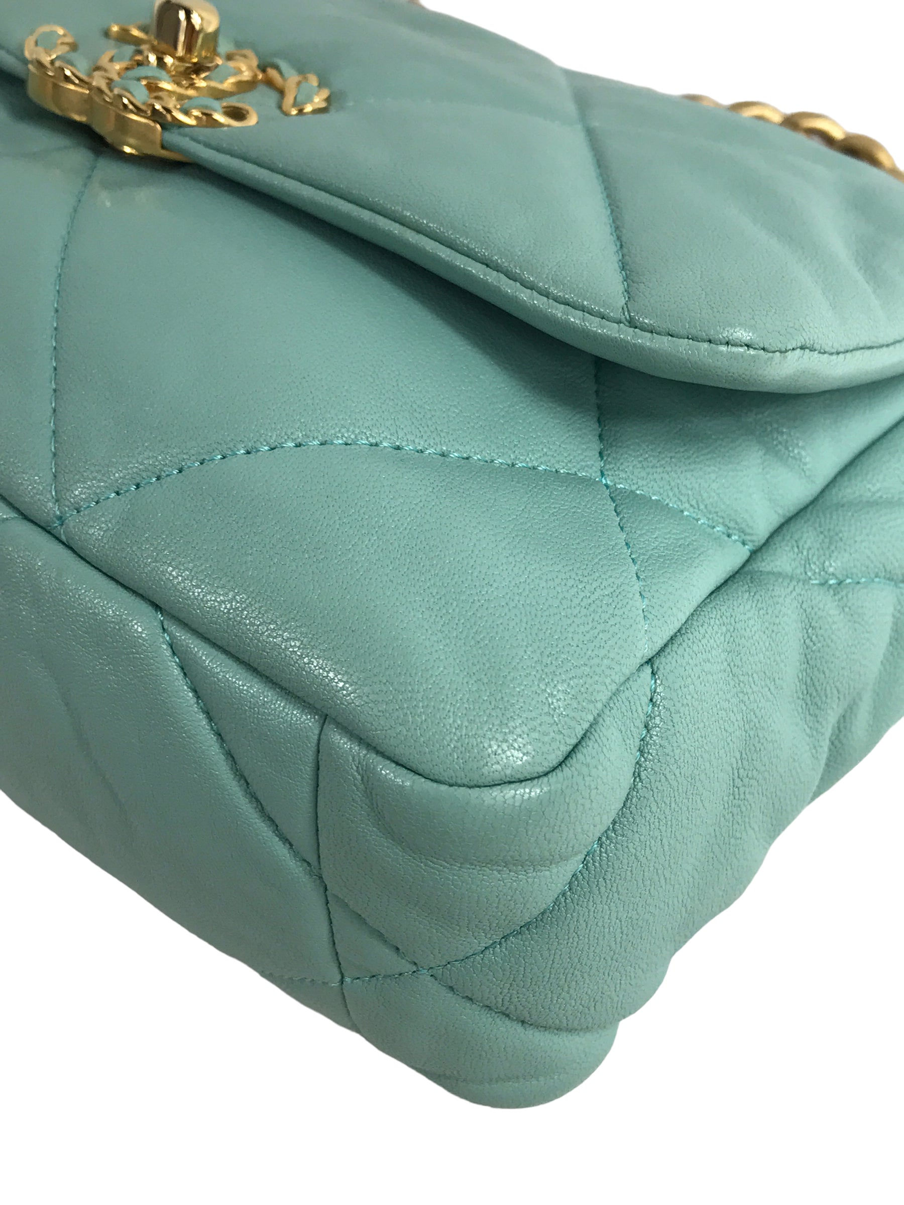 Tiffany Blue Lambskin Small 19 Flap Bag W/SHW/AGHW/RHW