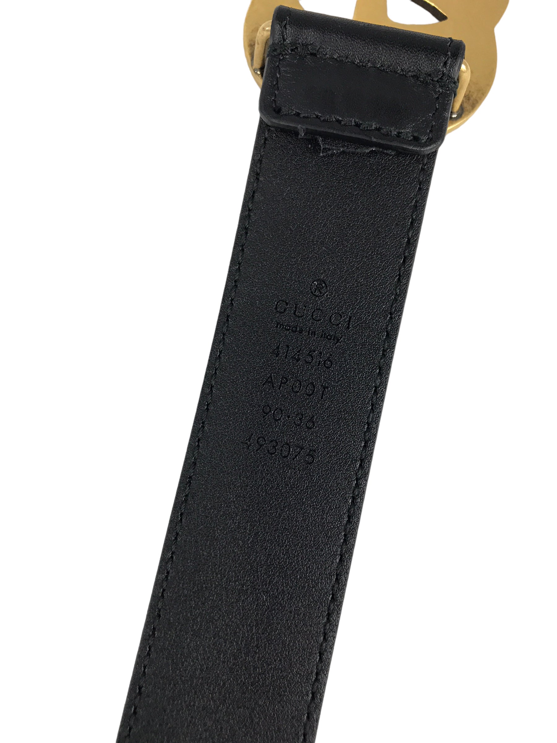 GG Logo Black Leather Belt w/AGW