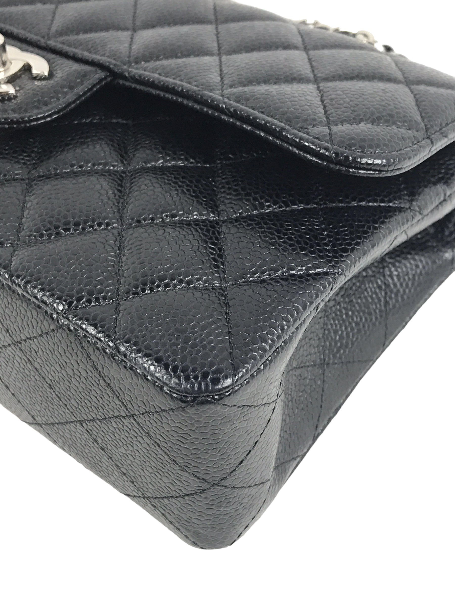 Black Caviar Quilted Small Double Flap Classic Bag w/SHW